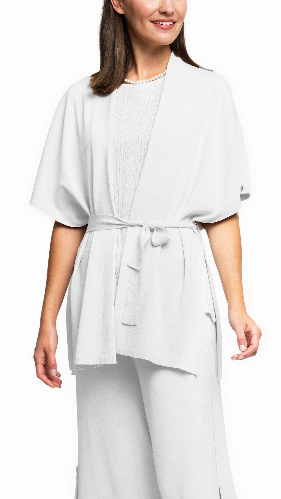 Warm Knit Design Melinda Belted Dropped Shoulder Cardigan; White