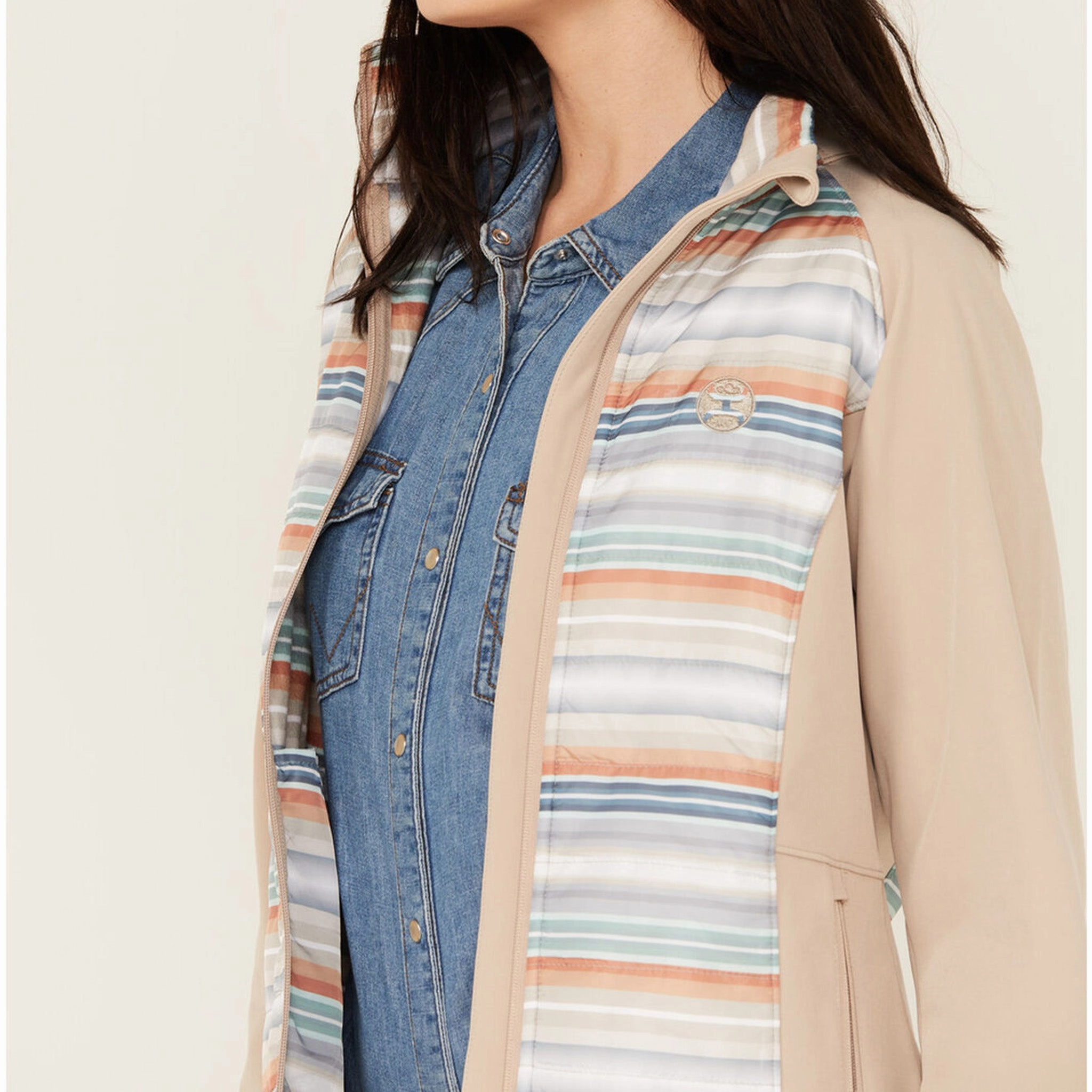 Hooey Women's Tan & Blue Serape Jacket Quilted Pattern