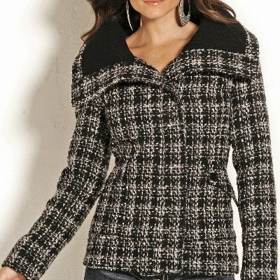 OdorResistantTreatment Cozy Hood Detail Panhandle Women's Black/Grey Wool Jacket