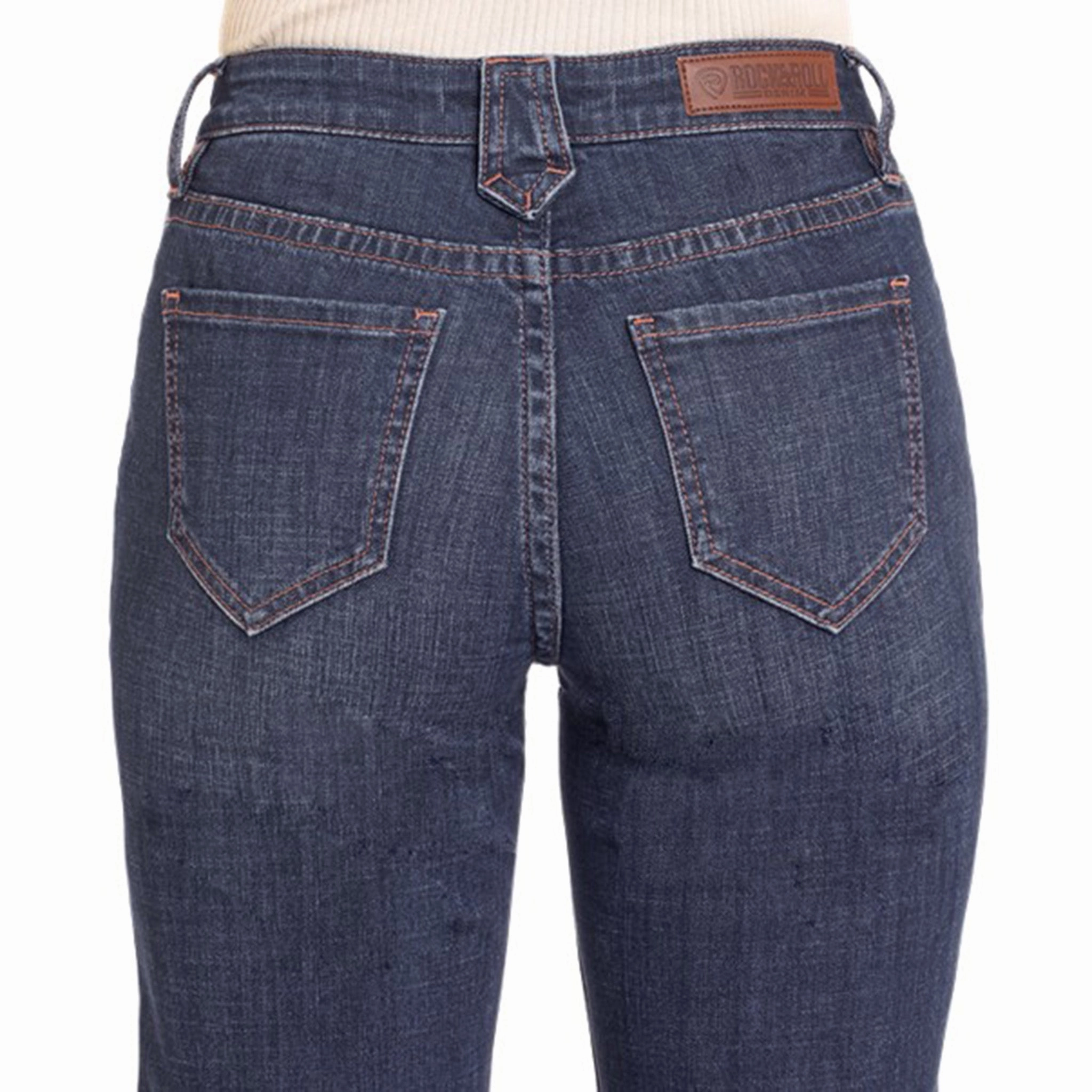 Rock & Roll Denim Diamond Loop Mid Rise Trousers Perfect Length Design Simple Attire