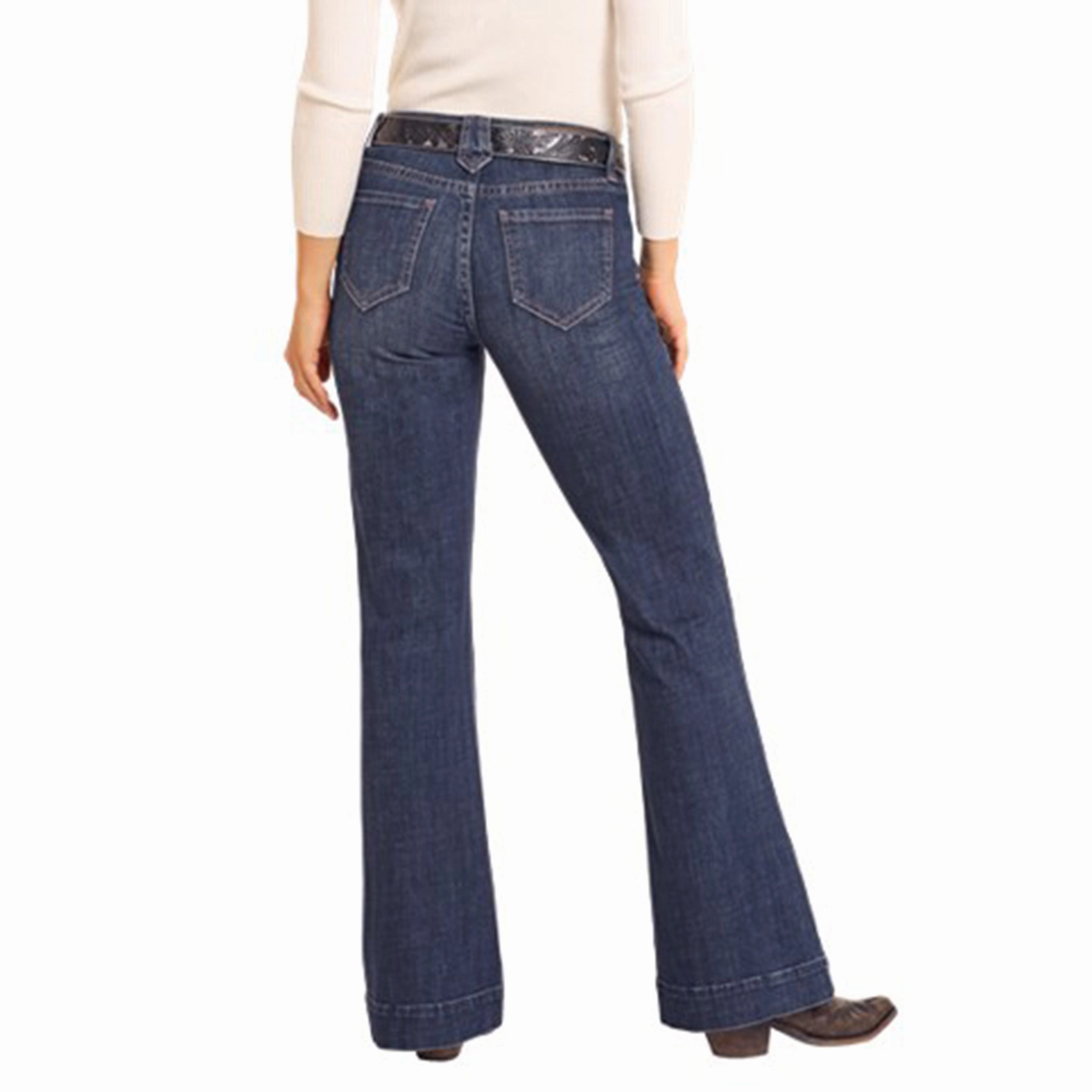 Recycled Cotton Blend Rock & Roll Denim Diamond Loop Mid Rise Trousers