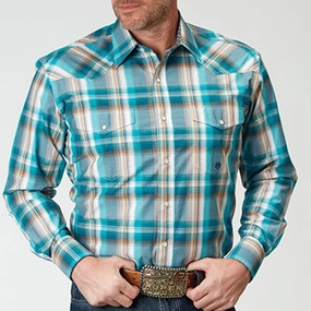 Timeless elegance Roper Men's Multi Turquoise Plaid Shirt
