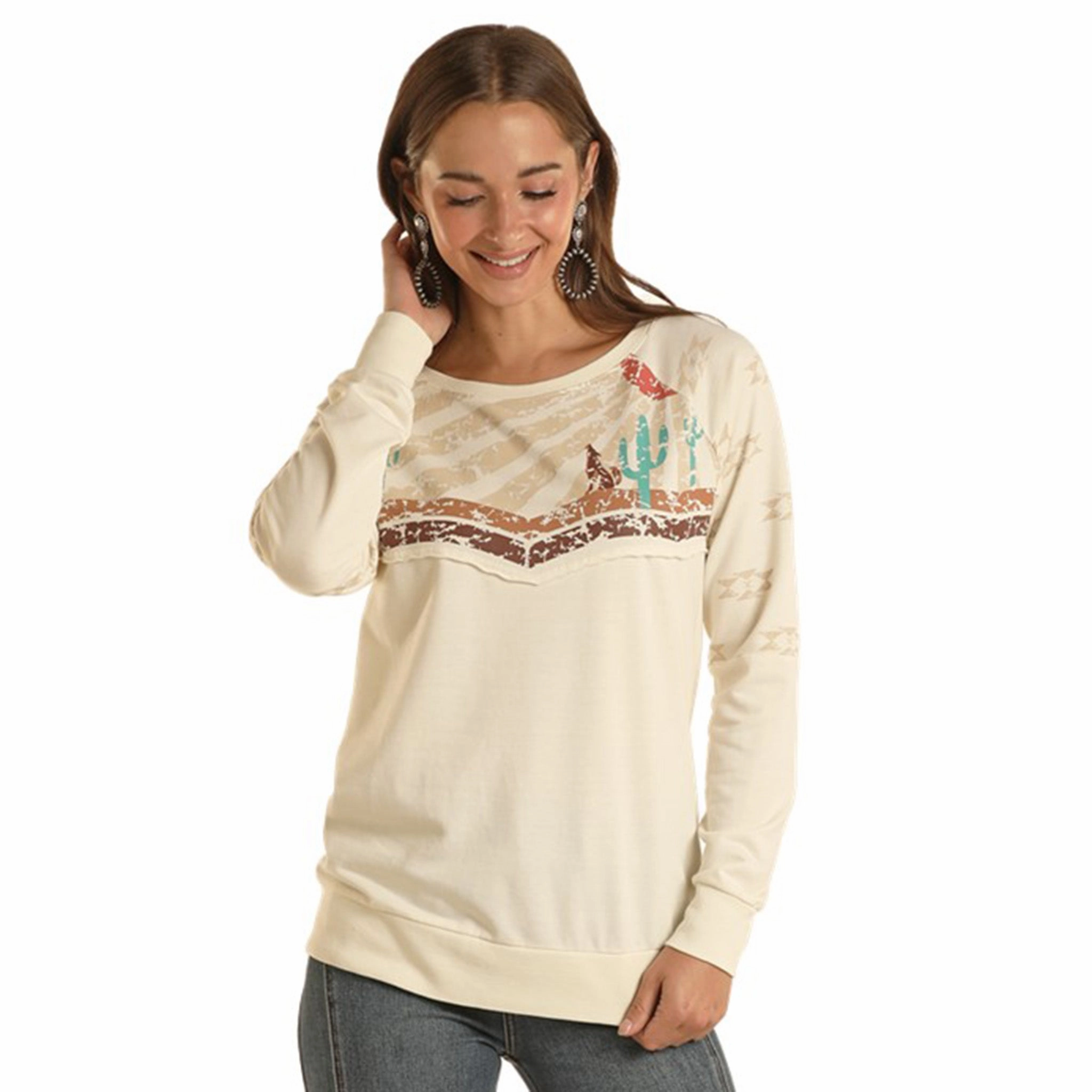 ContouredPanels ButtonDownCollar Panhandle Slim Women's Desert Print Long Sleeve Shirt