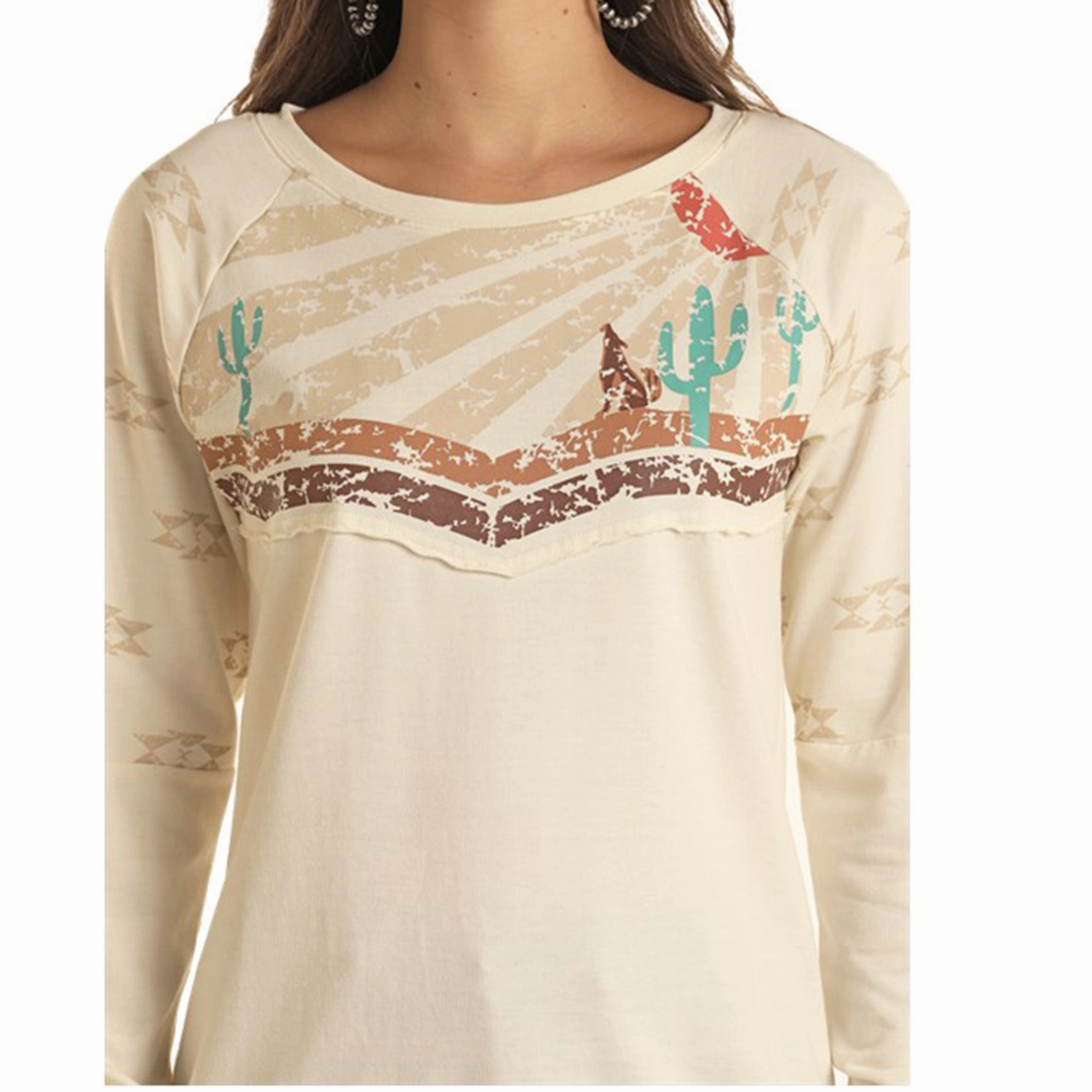 Double Layered Hem Panhandle Slim Women's Desert Print Long Sleeve Shirt