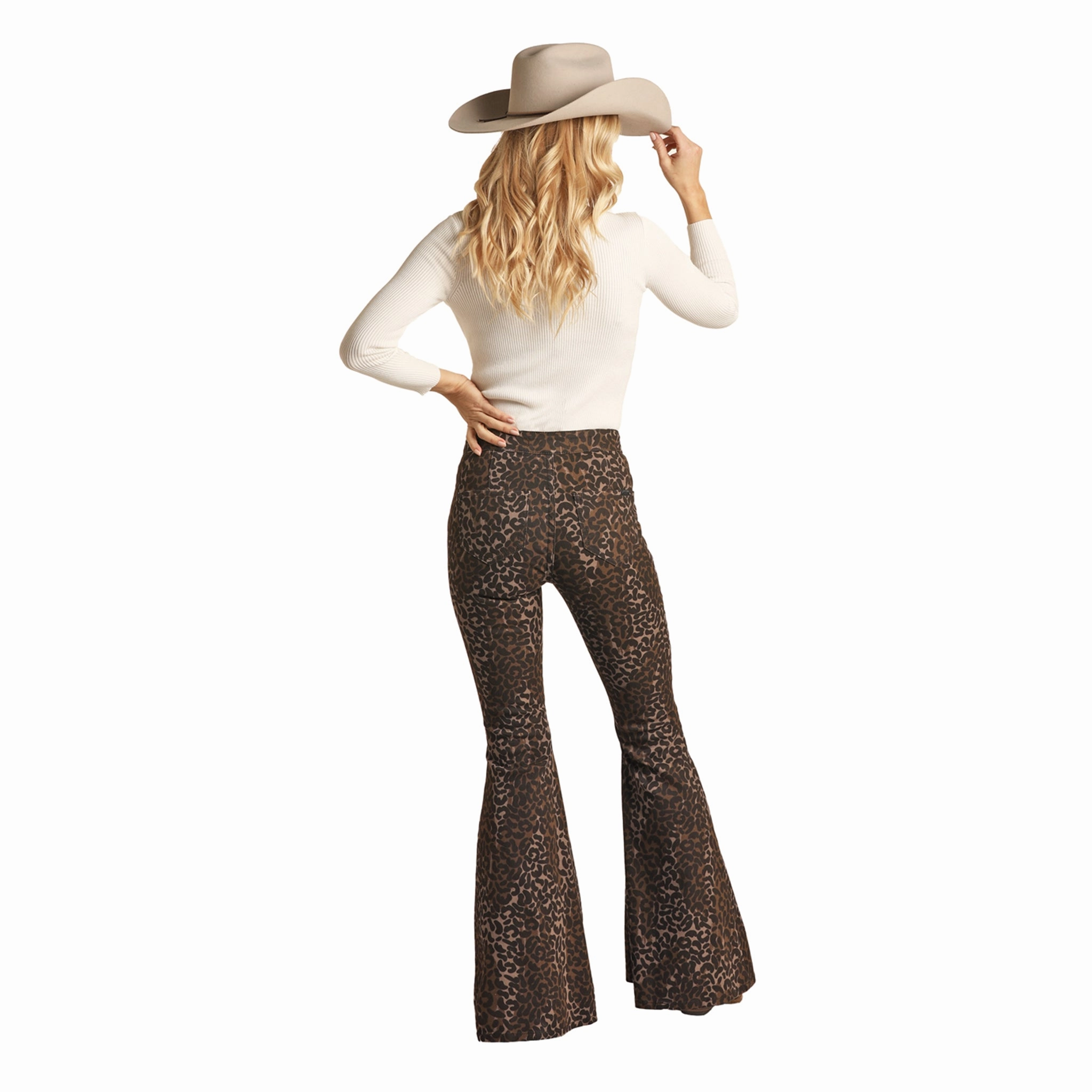 Spring Mood Party Look Classic Panhandle Cheetah Bell Bottom Jean