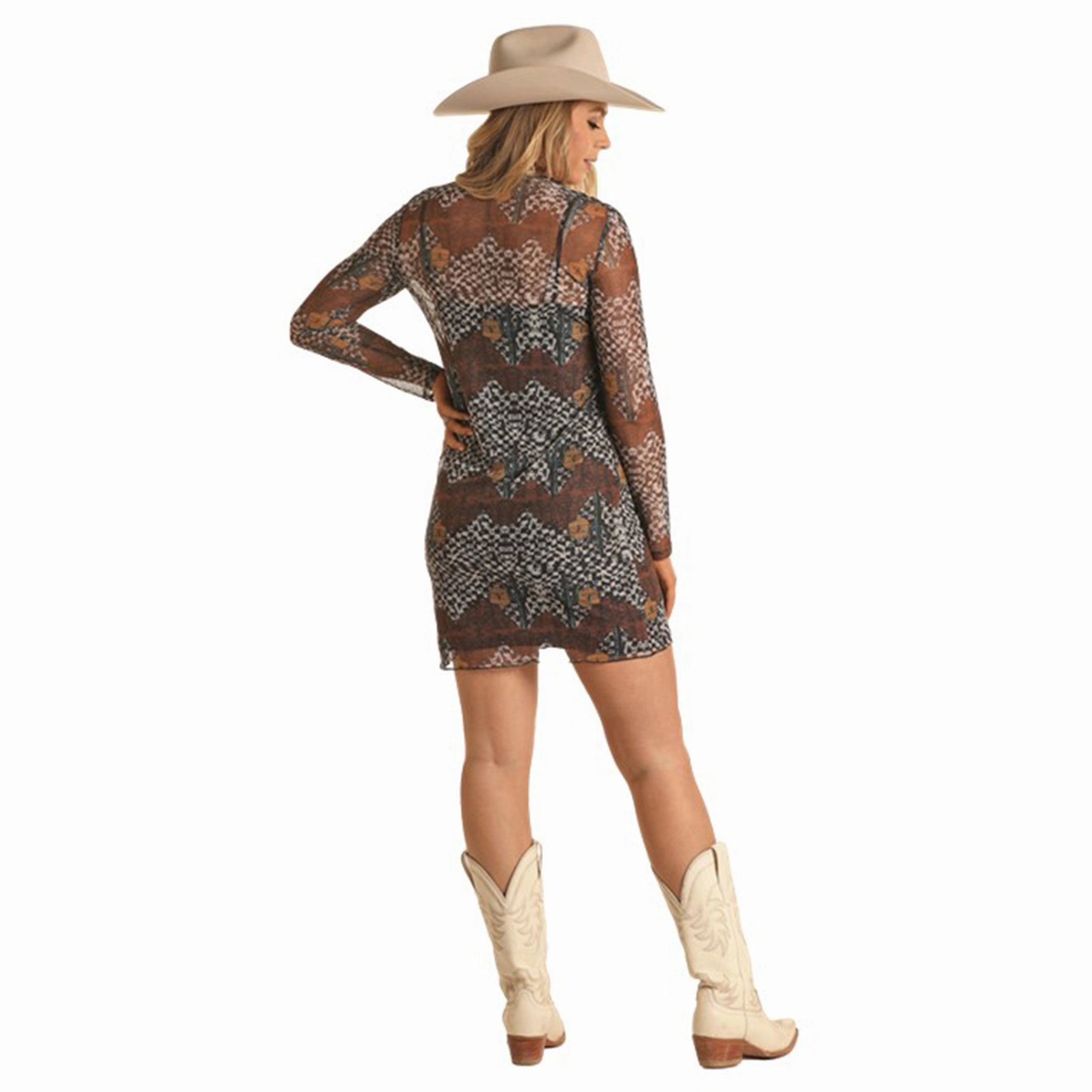 Panhandle Women's Mesh Desert Print Dress Timeless Waist Fit Sweetheart Cut