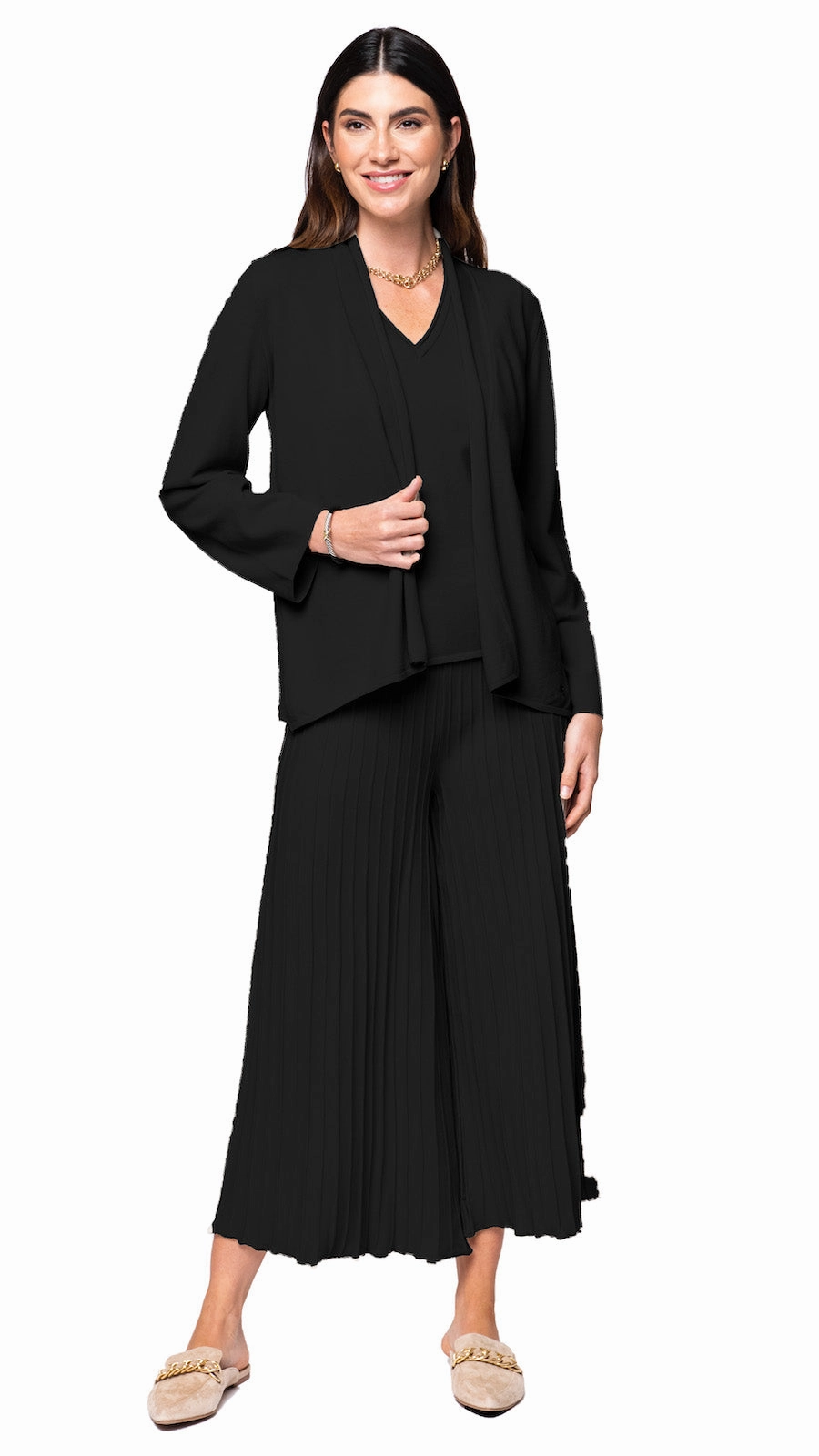 Winter Must-Have Knit Stretchy Layers Amy Shawl Collar Cardigan - Black