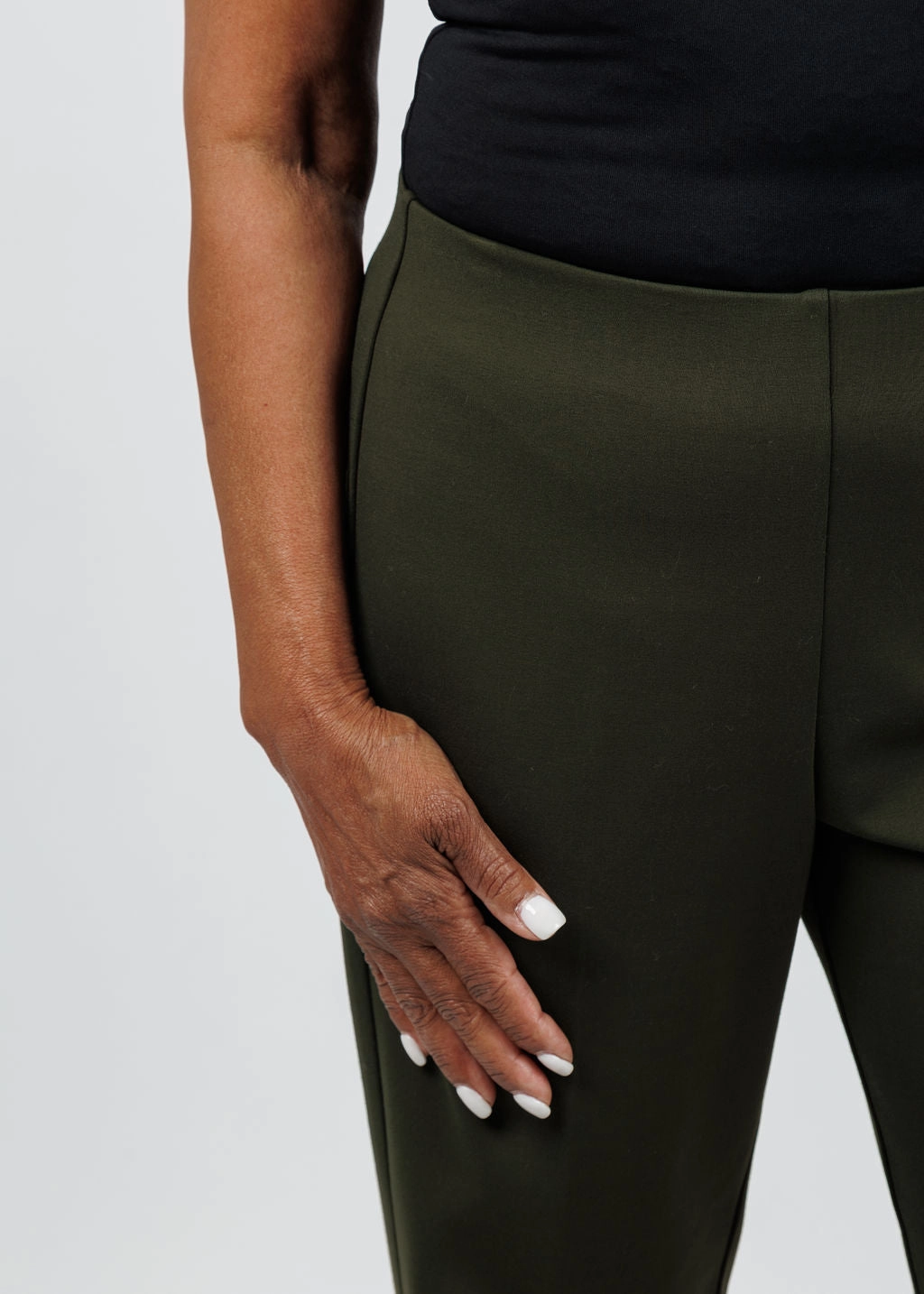 Detachable belt Flattering Style Annie 29" Paramount Knit Pants - Olive