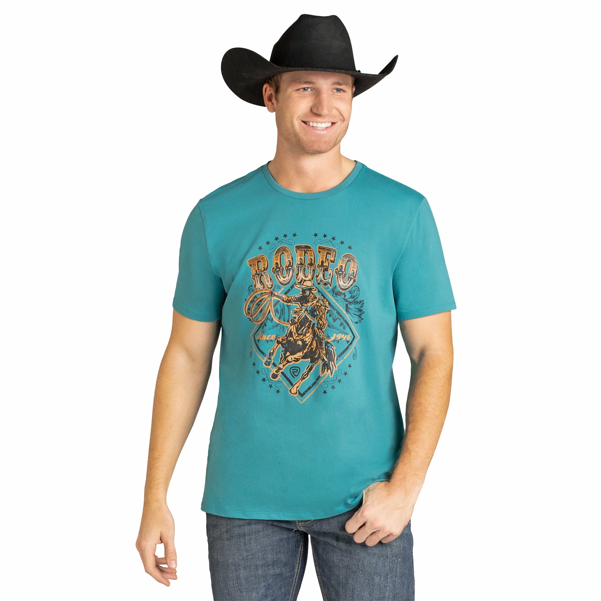 Relaxed Silhouette Rock N Roll Men's Turquoise Rodeo Graphic Tee