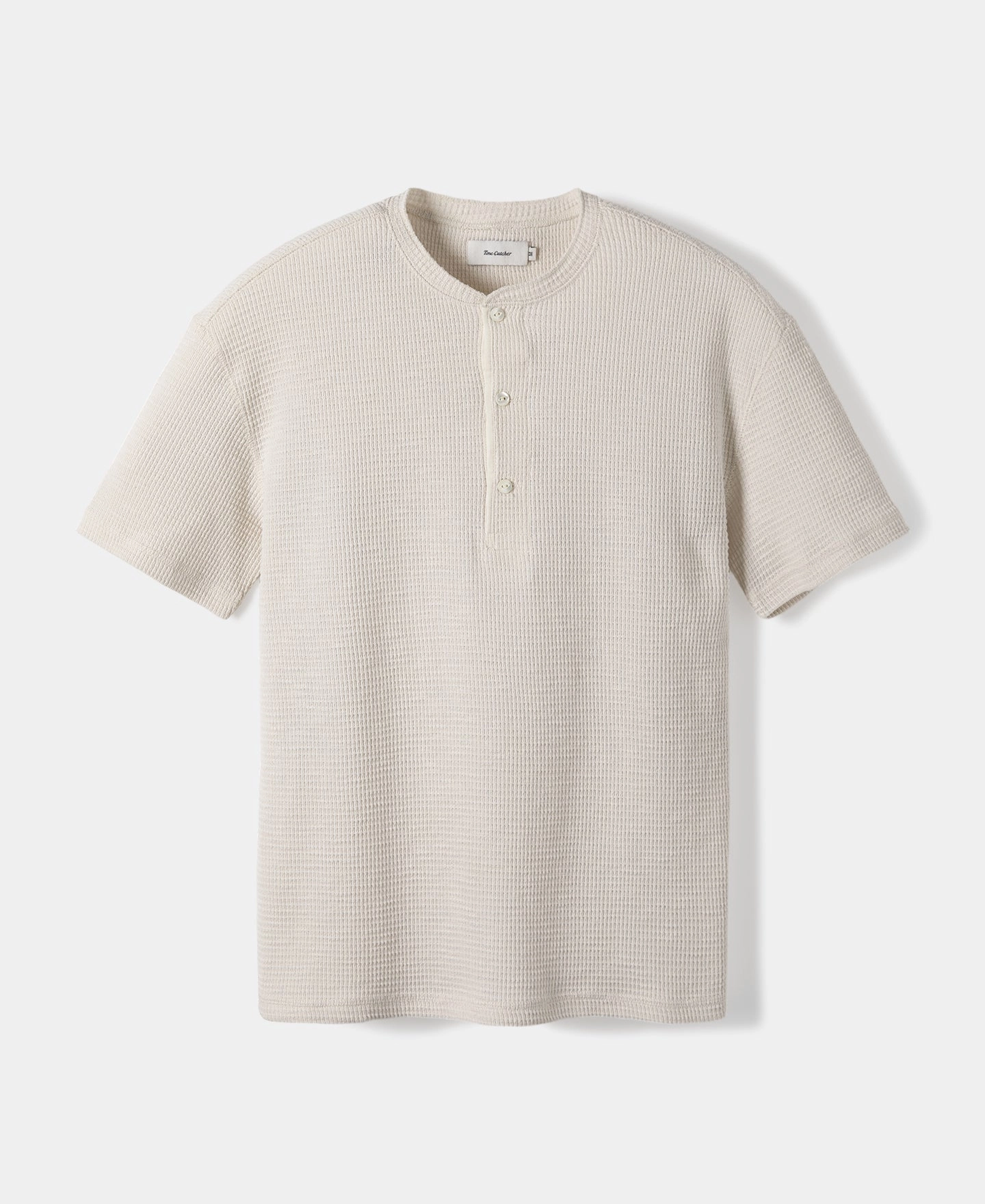 Vibrant Colors Honeycomb Waffle Knit Henley T-Shirt - Oatmeal