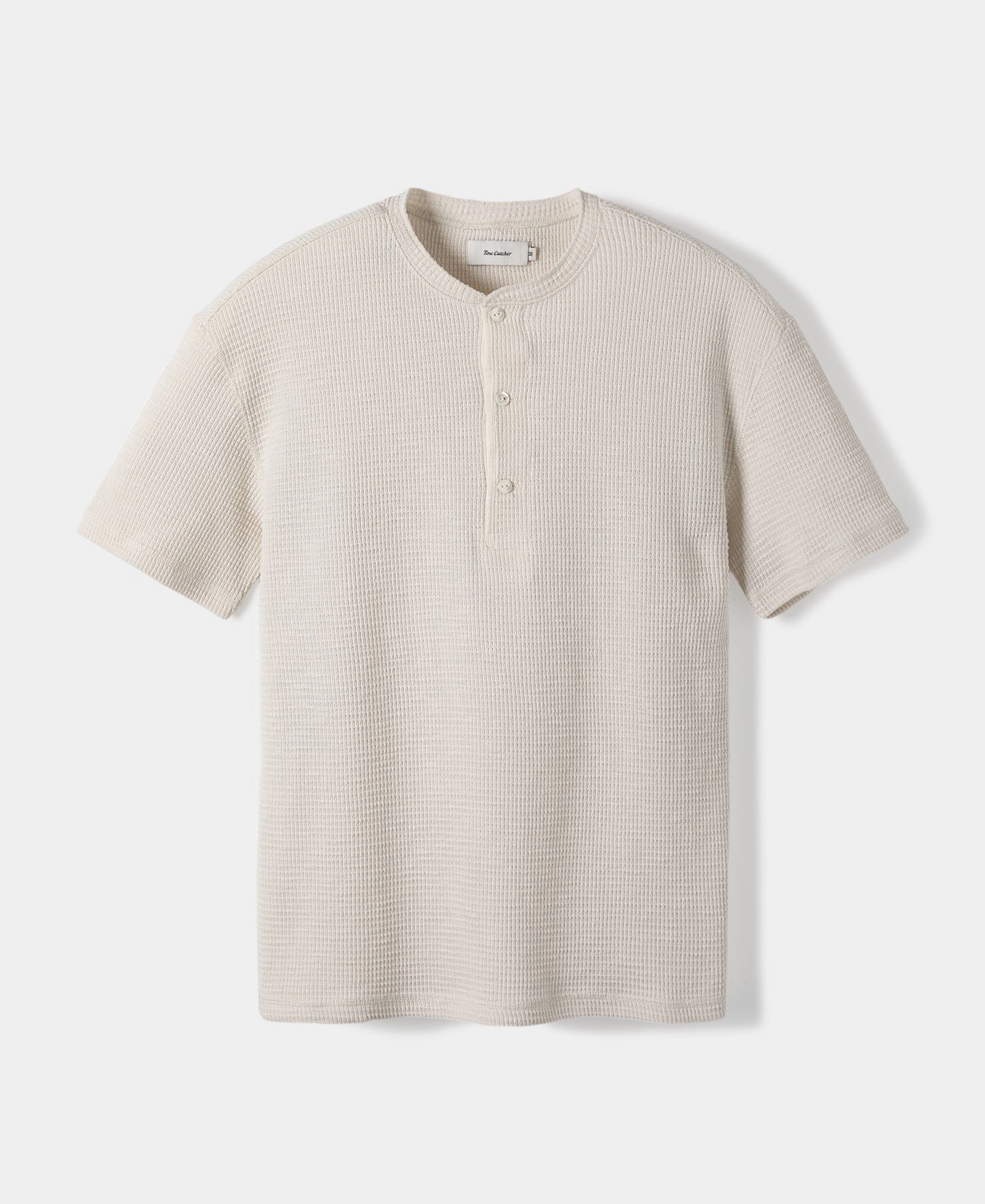 Layered Look Wear Soft and Light Wear Honeycomb Waffle Knit Henley T-Shirt - Oatmeal