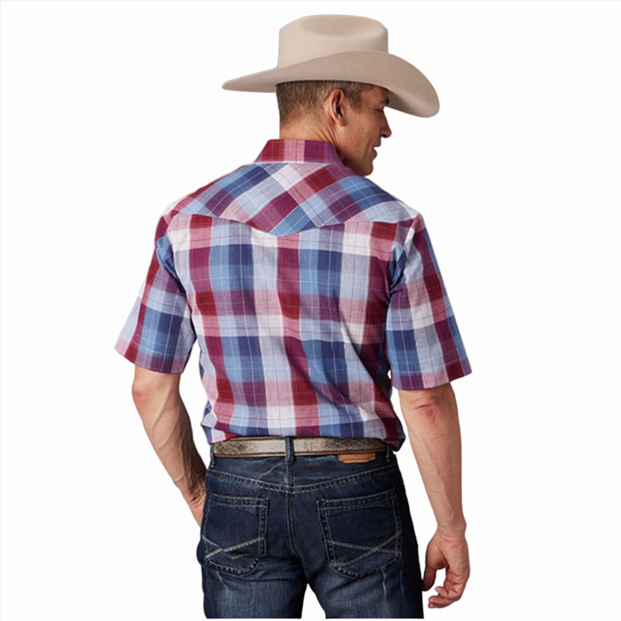Polished Style Roper Men's Red & White Plaid Short Sleeve