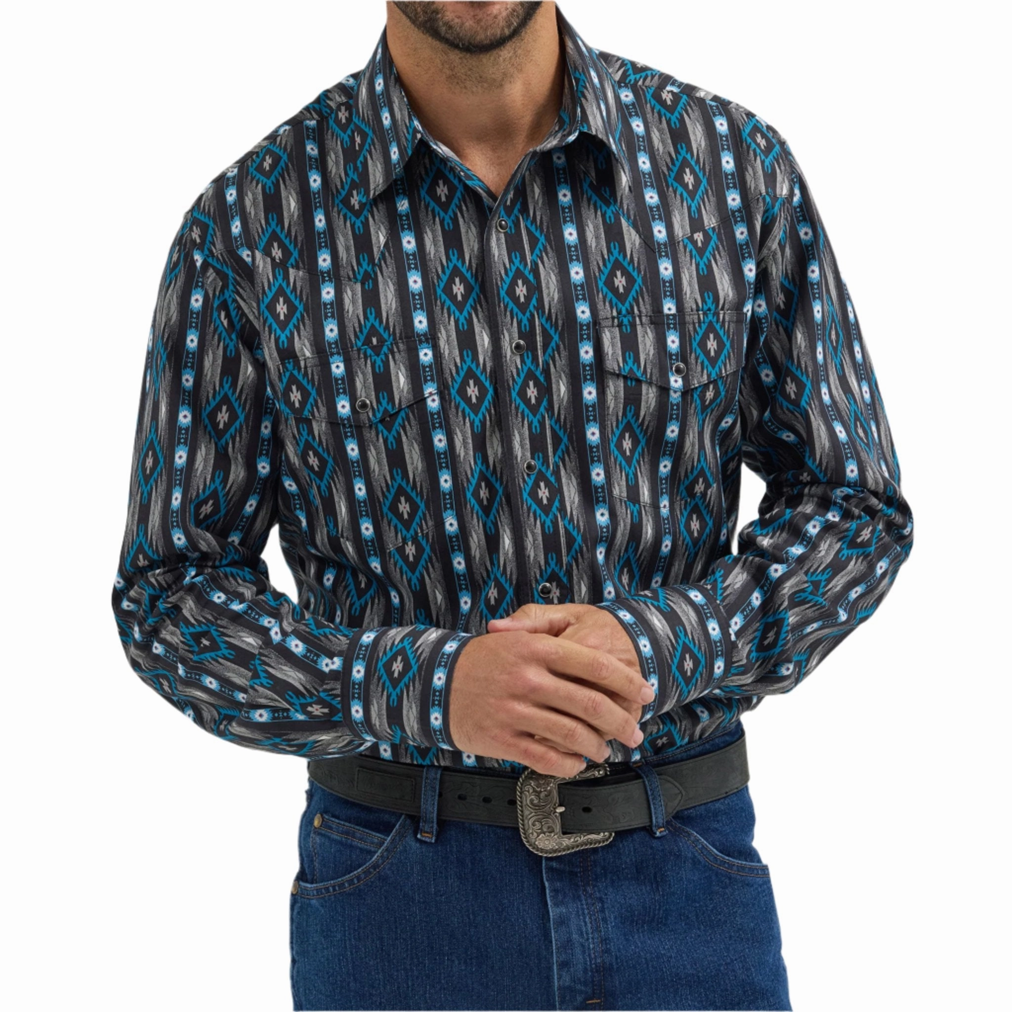 Wrangler Men's Checotah Pearl Snap Long Sleeve On-The-Go Style Graphic Art