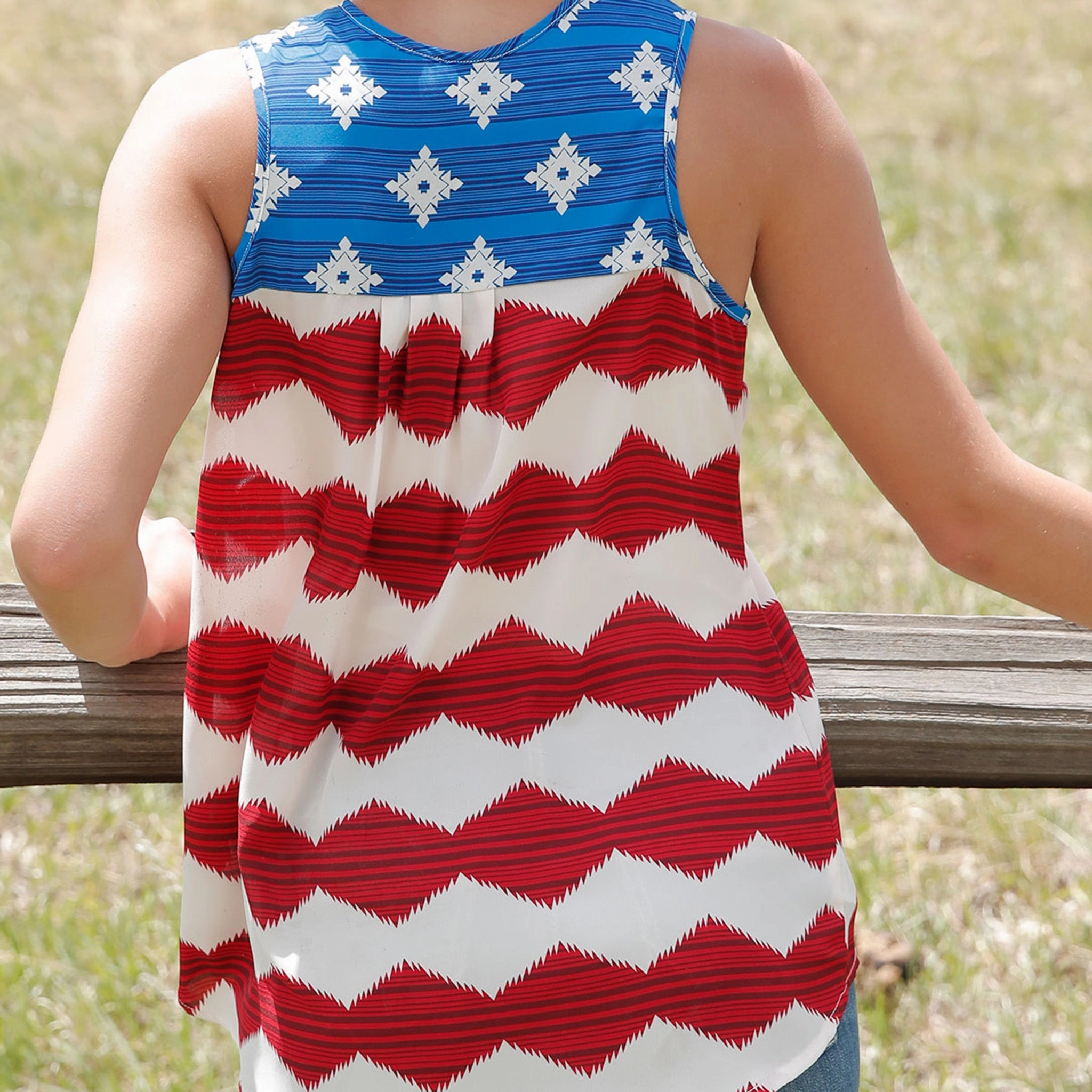 Cruel Denim Women's Red/White/Blue Tank Interlock Stitching