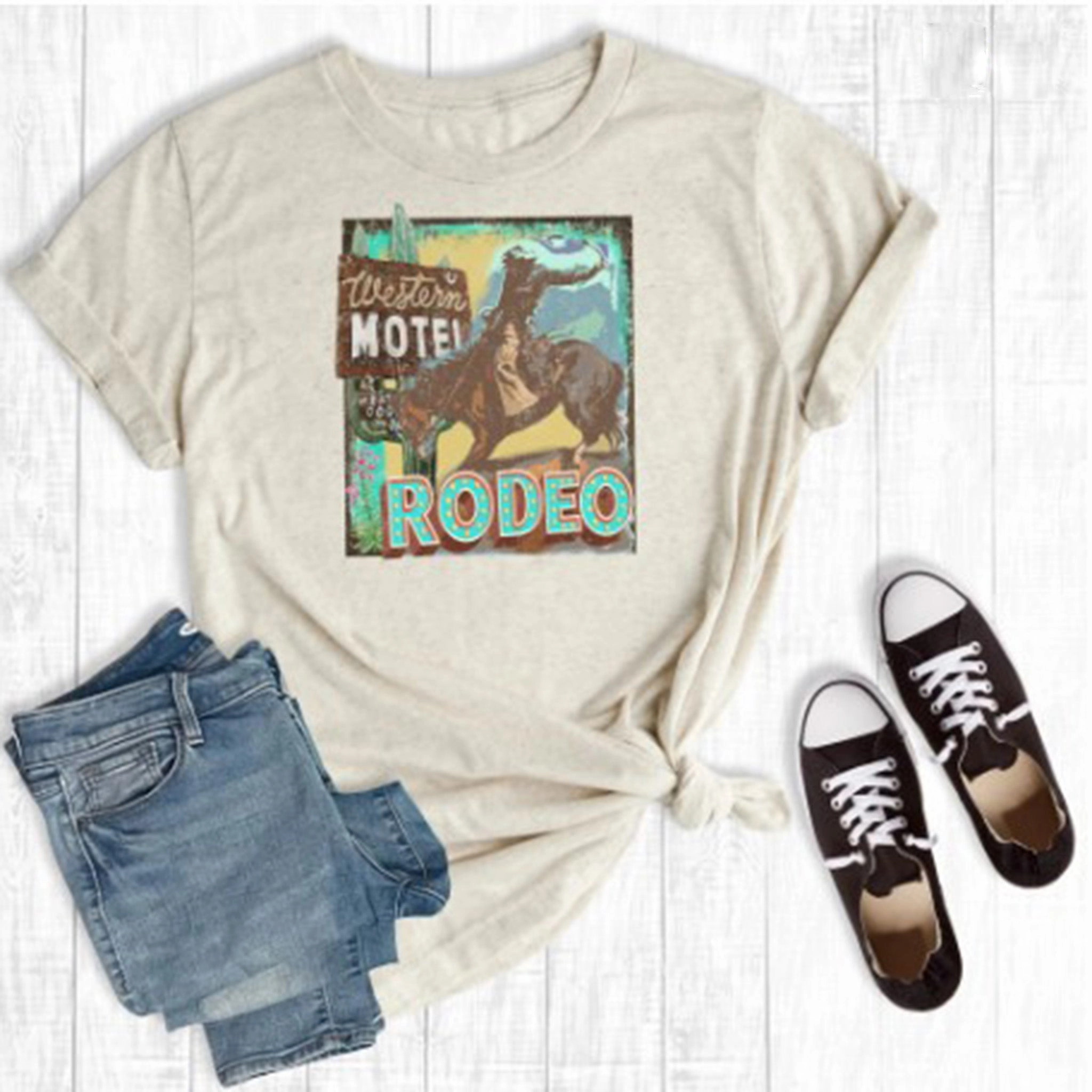 Water Repellent Coating Vintage Rodeo Bronc Motel Tee
