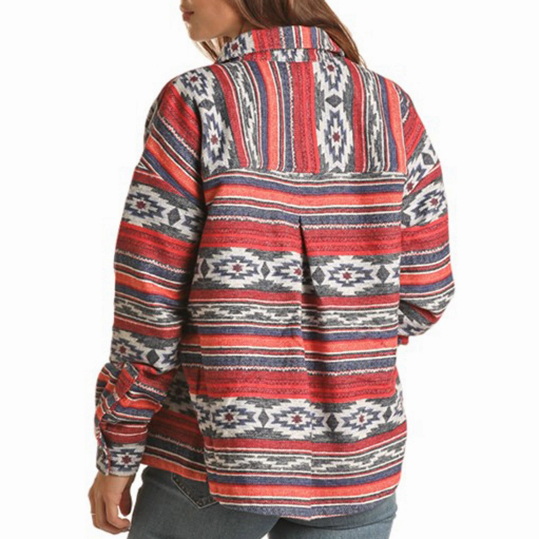 Durable Abrasion Resistant Rock & Roll Women's Red Aztec Shacket