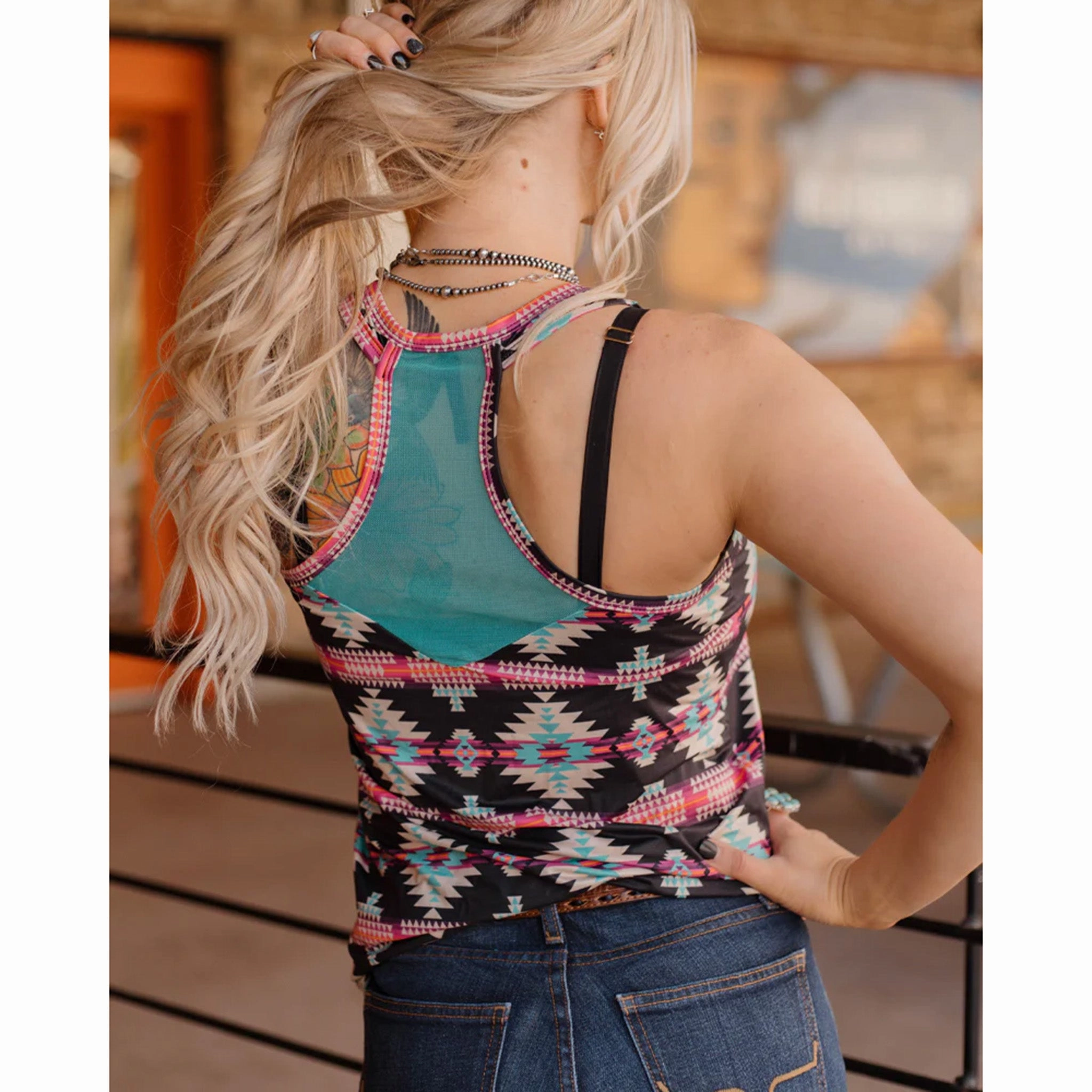 SubtleTexture Women's Pink & Black & Turquoise Aztec Tank Top