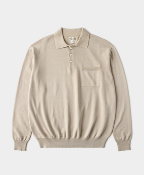 Lot 910L Long Sleeve Knitted Polo Shirt - Apricot Flexible Comfort