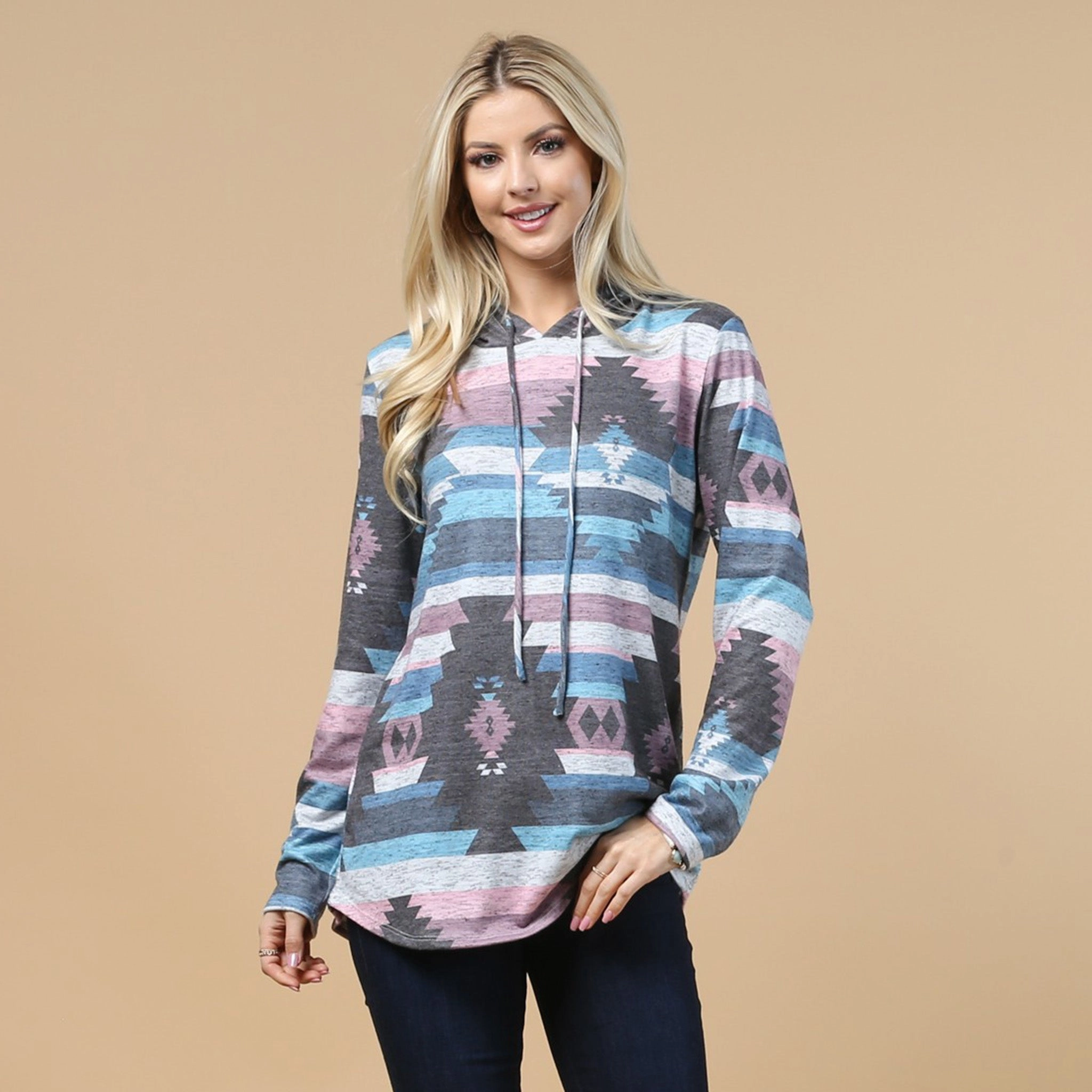 Ventilated Panel Design Avery Women's Aztec Soft Hacci Hoodie
