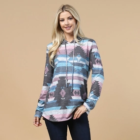 Ventilated Panel Design Avery Women's Aztec Soft Hacci Hoodie