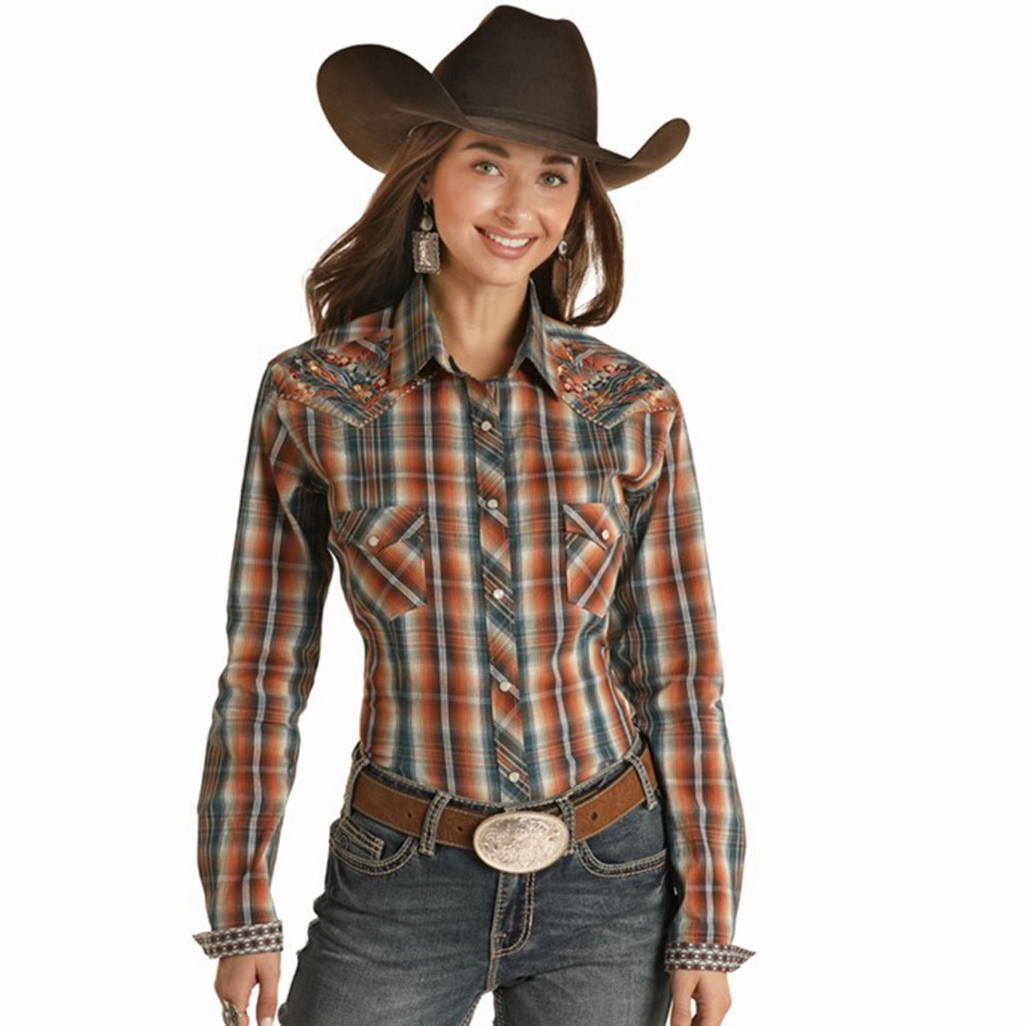 Panhandle Slim Rust Plaid L/S Flatlock Seams AllDay Comfort