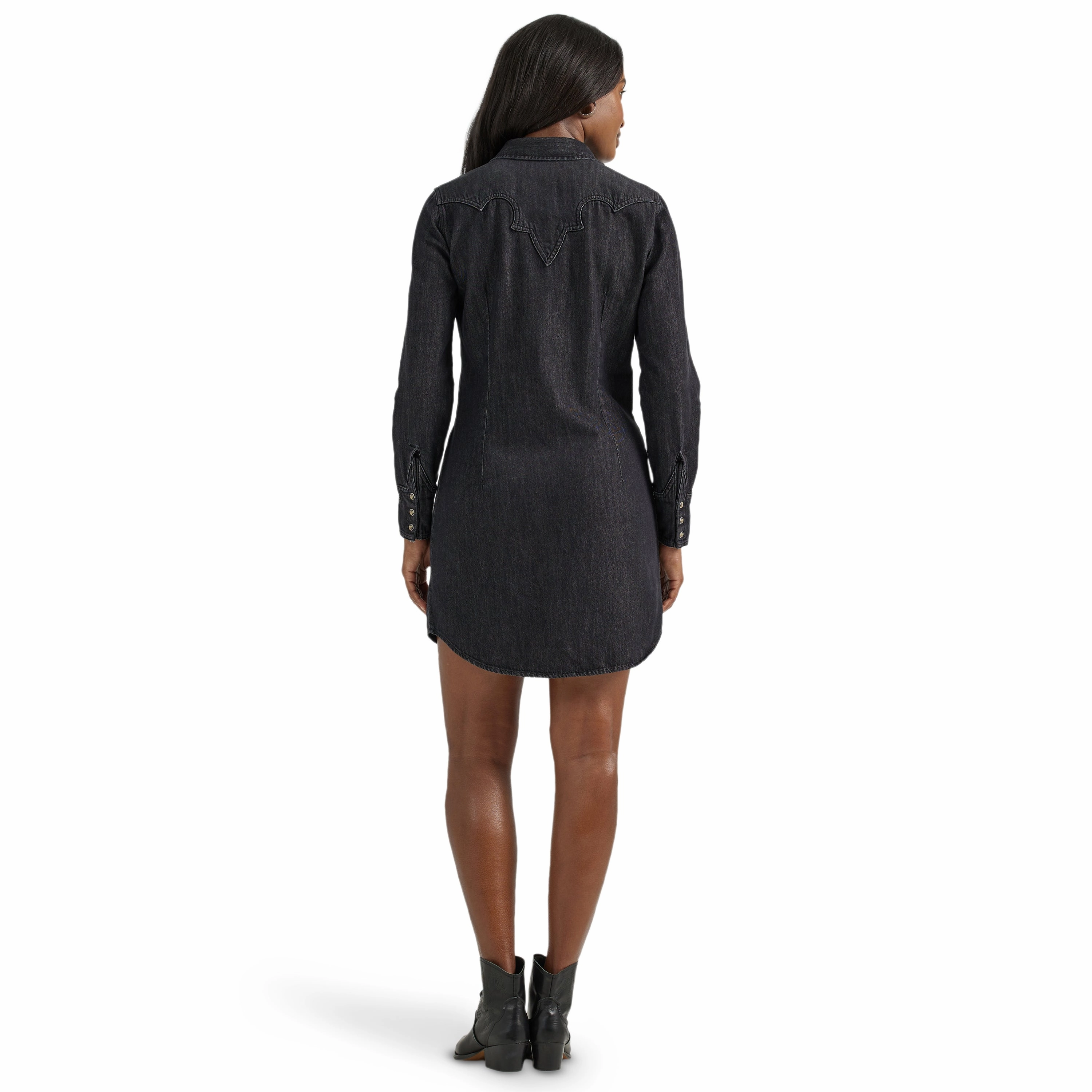 Silk-Blend Flowy Texture Wrangler Women's Black Denim Dress
