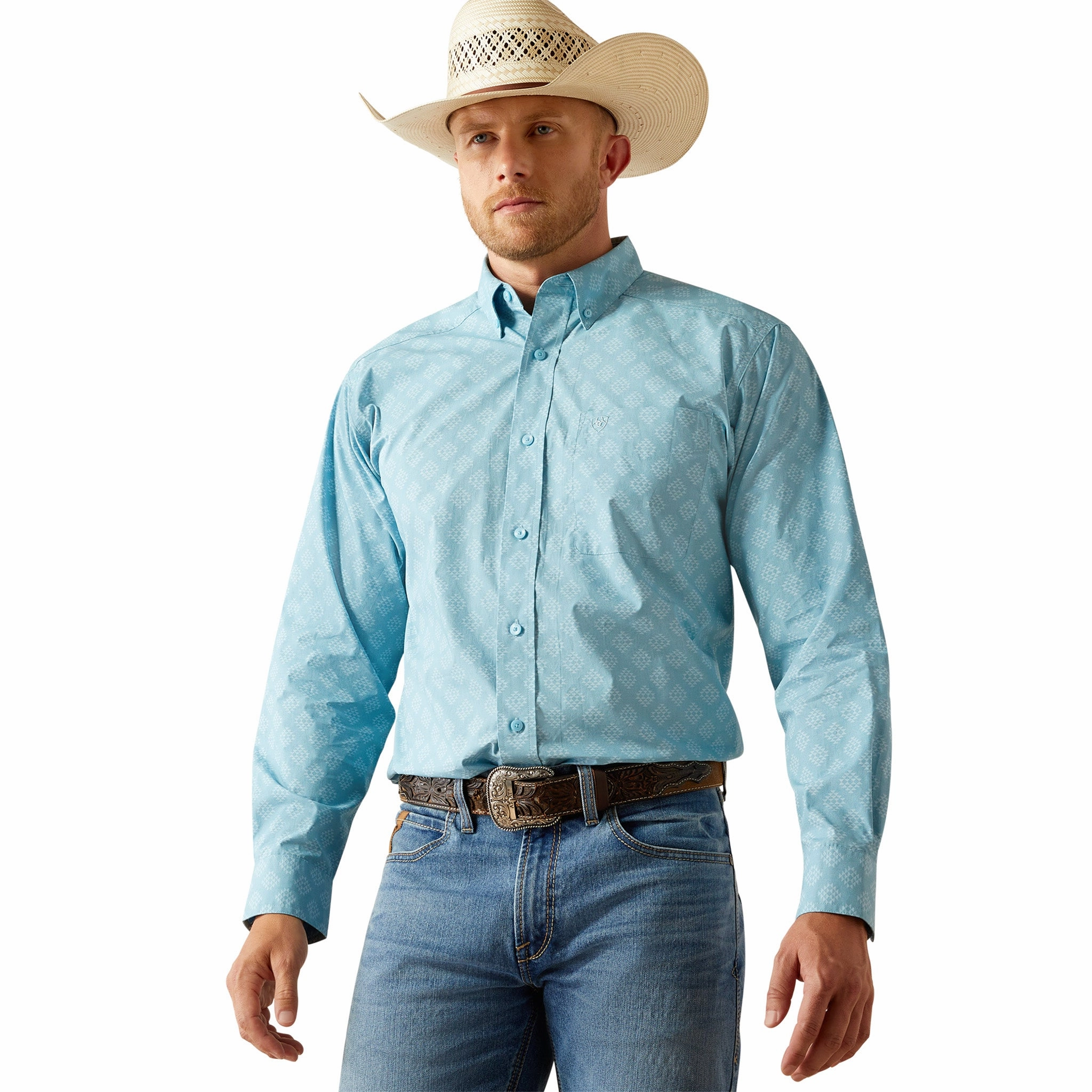 Ariat Garmon Turquoise Button Down Long Sleeve Shirt Multipurpose Layering Fabric