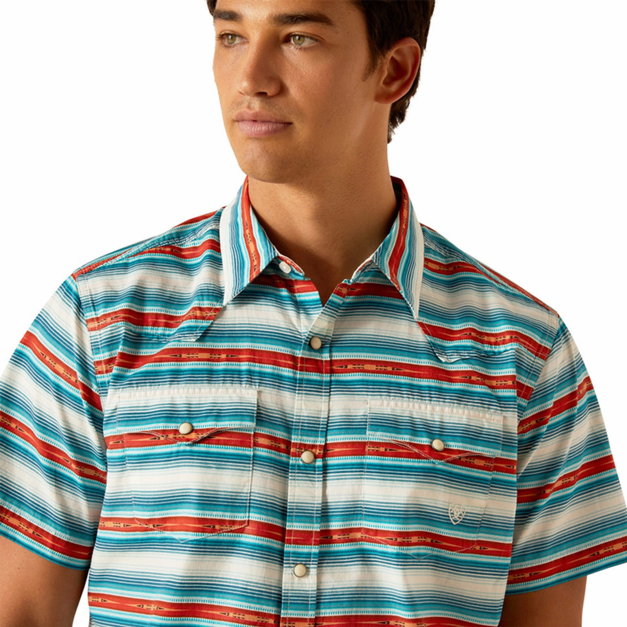 Stylish Detail Ariat Men's Blue & Red Retro Stripe Short Sleeve