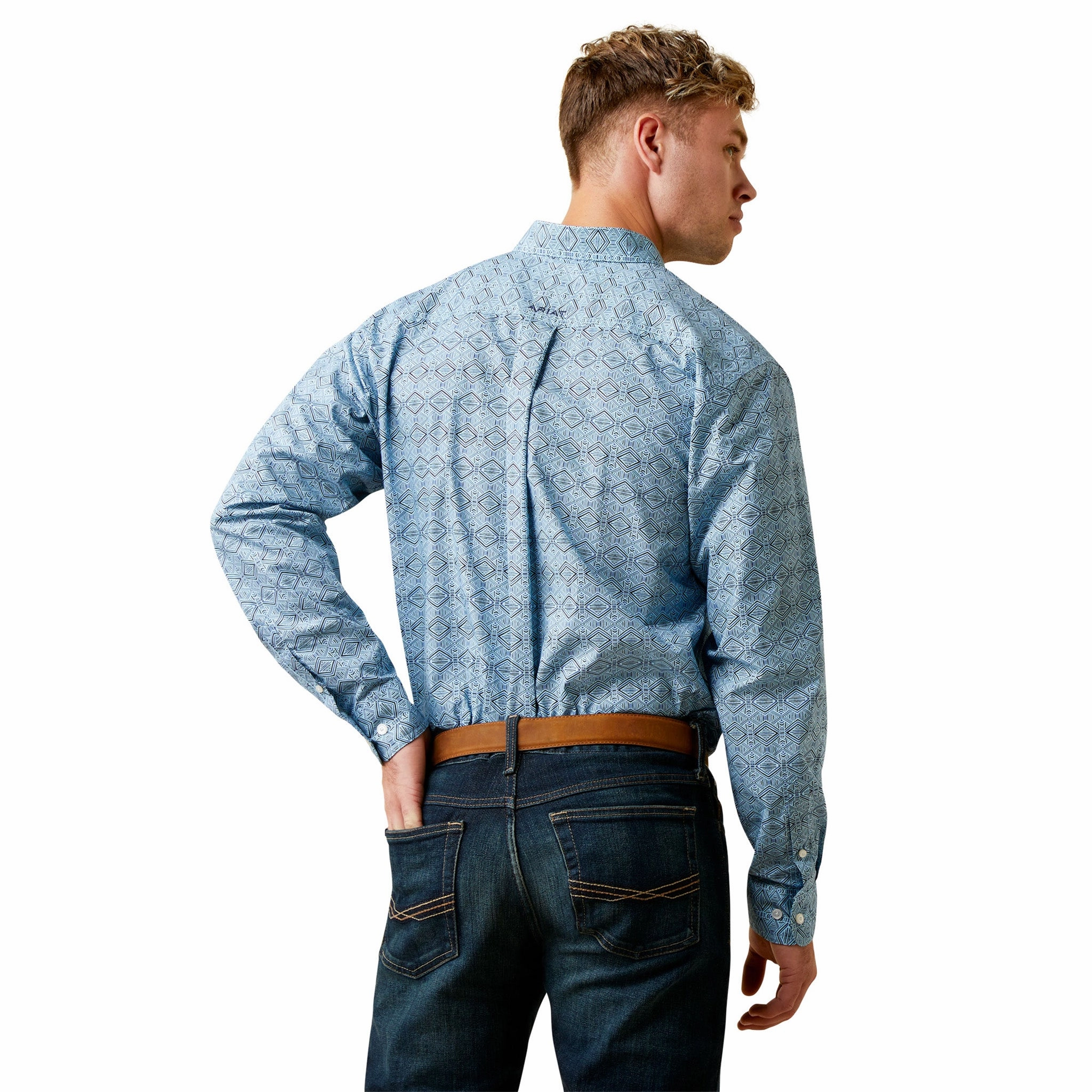 Quick Dry Construction Breathable back panel Ariat Men's Blue and White Fitted Iverson