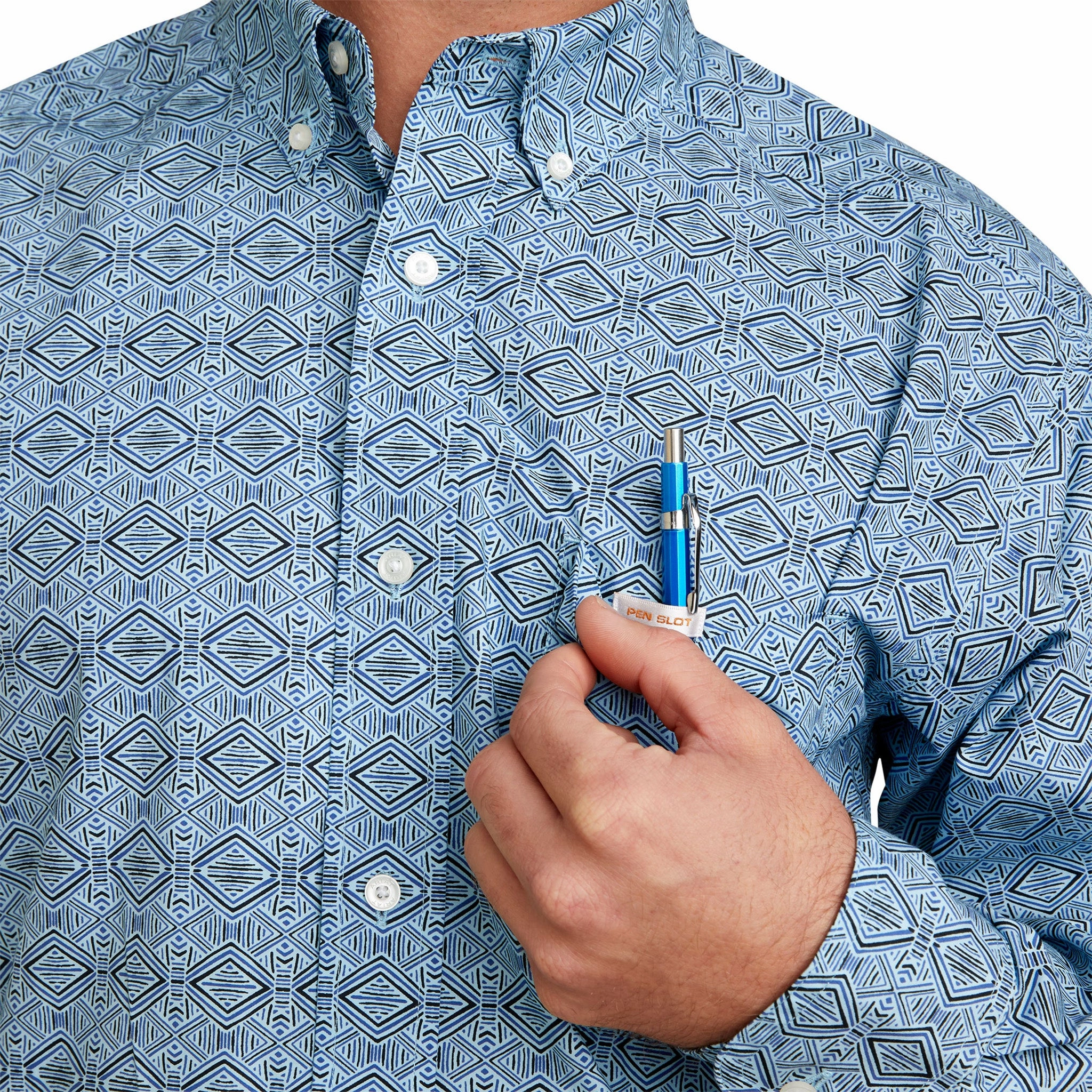 Ariat Men's Blue and White Fitted Iverson Waffle Weave natural fiber