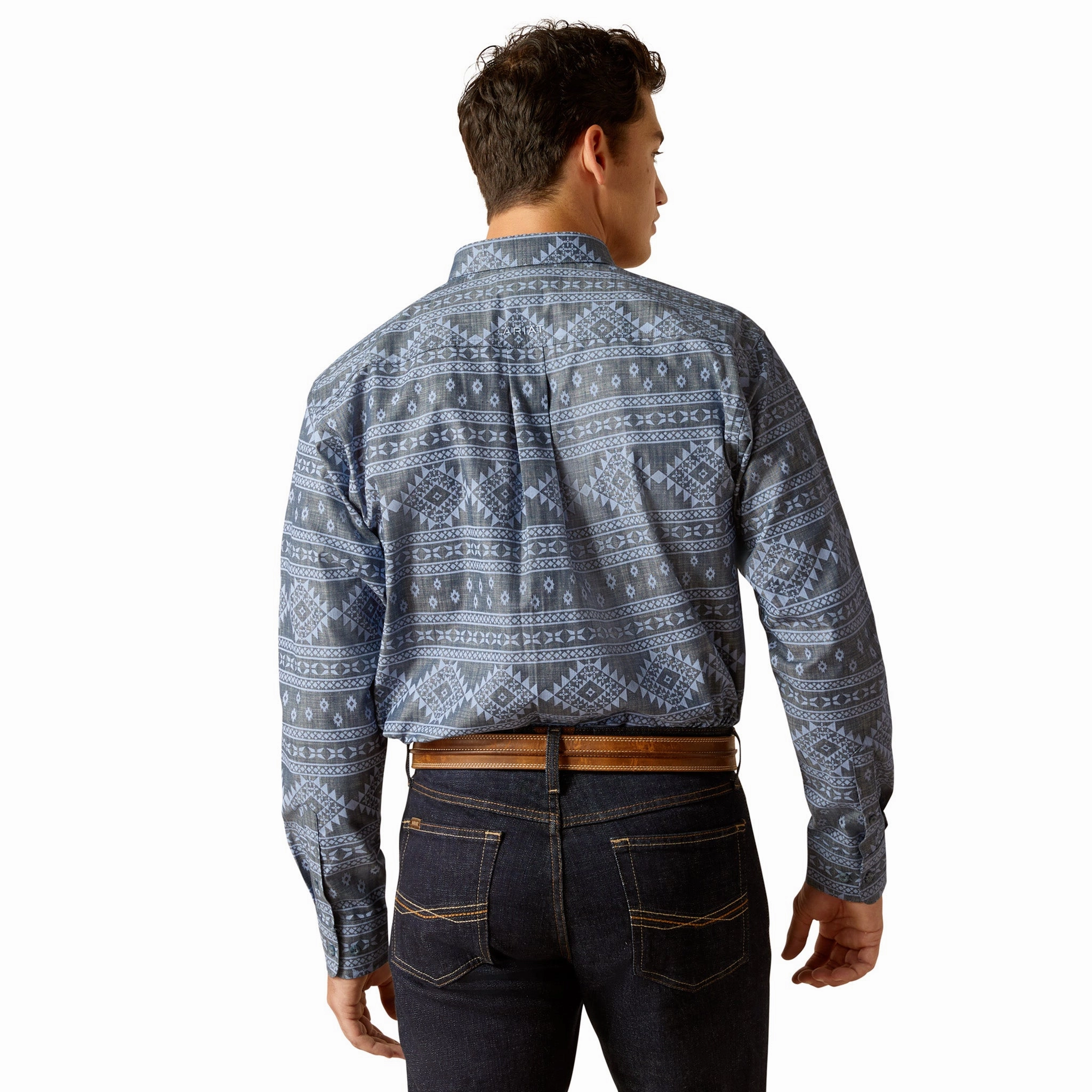 Ariat Men's Eddie Navy Blue Aztec Print Long Sleeve Smooth Zipper Design Seasonal Fashion