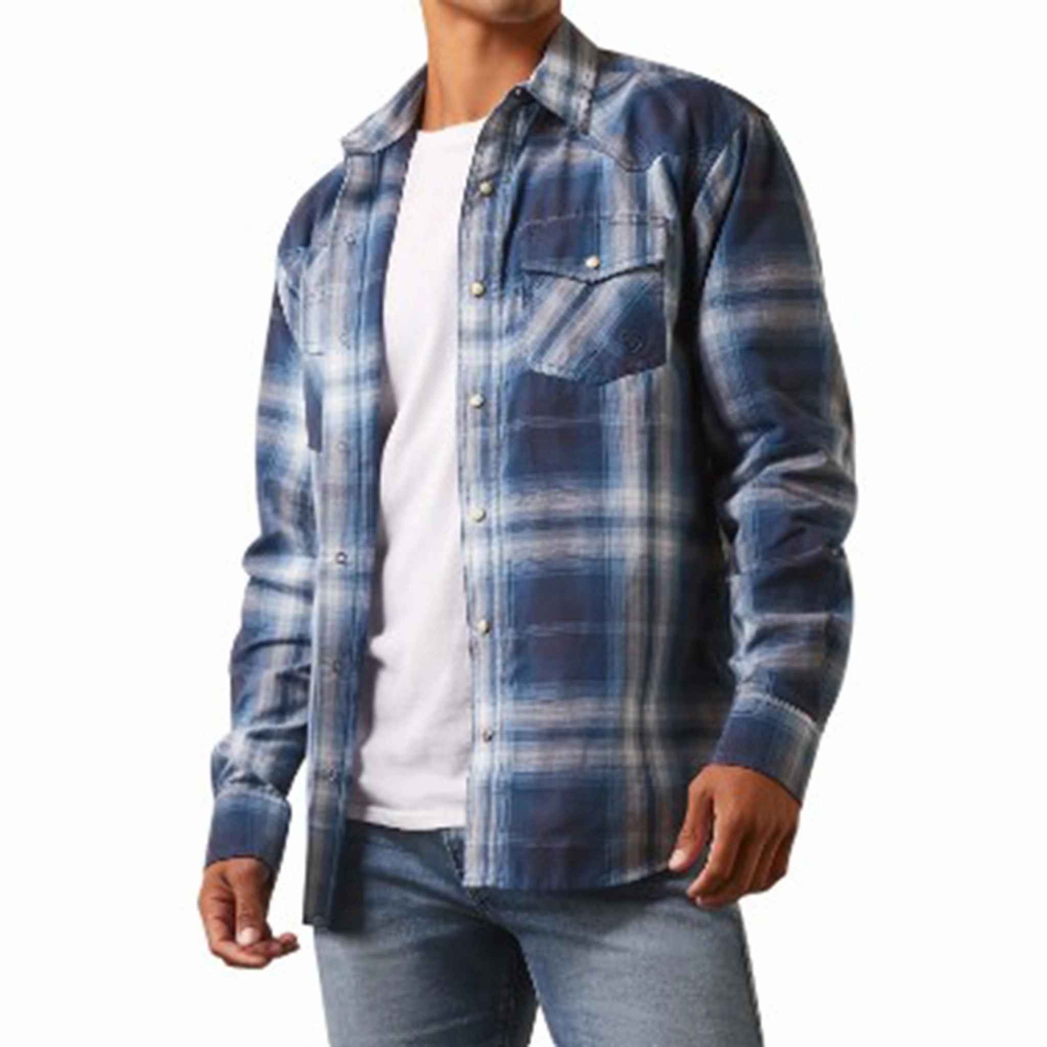 Midweight Textile Ariat Men's Habel Dark Denim Plaid Shirt