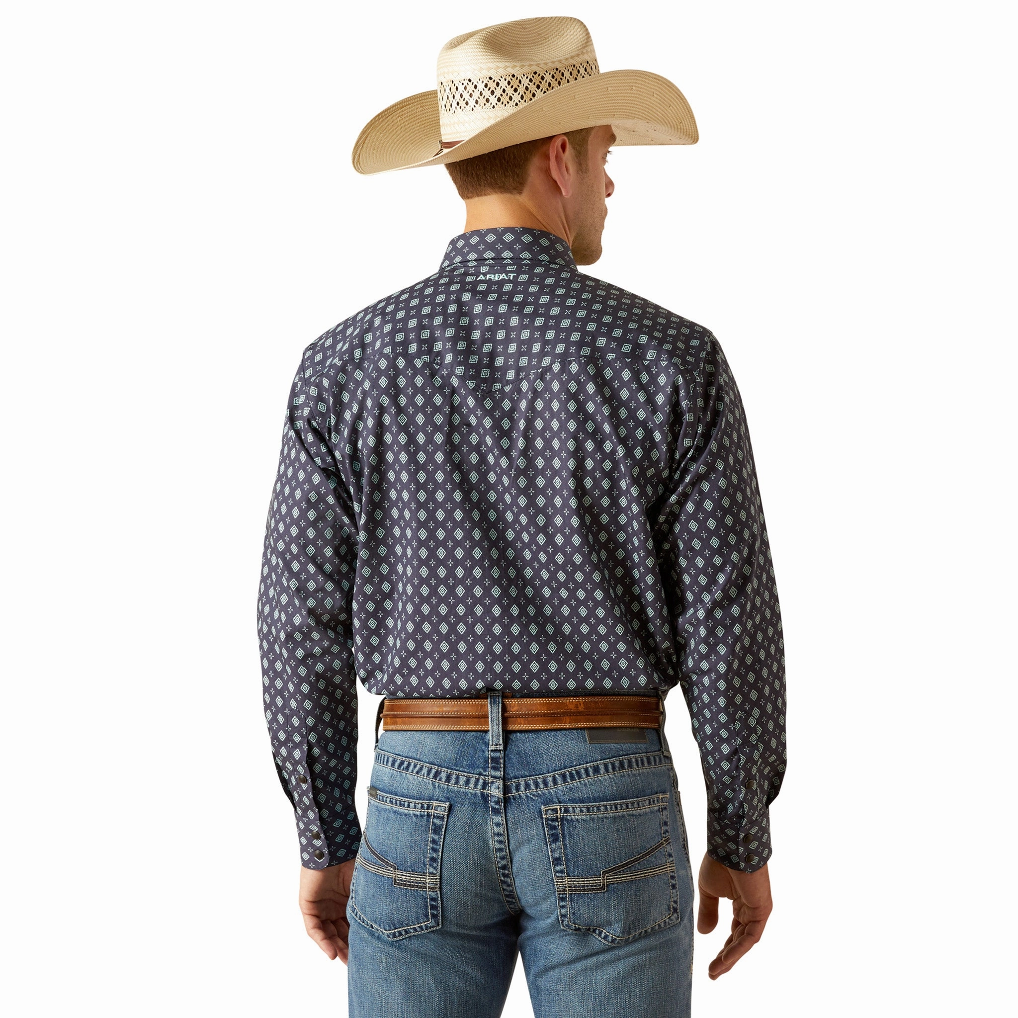 Ariat Men's Navy/Blue Diamond Print Long Sleeve Quality Wear Plus Size Fit