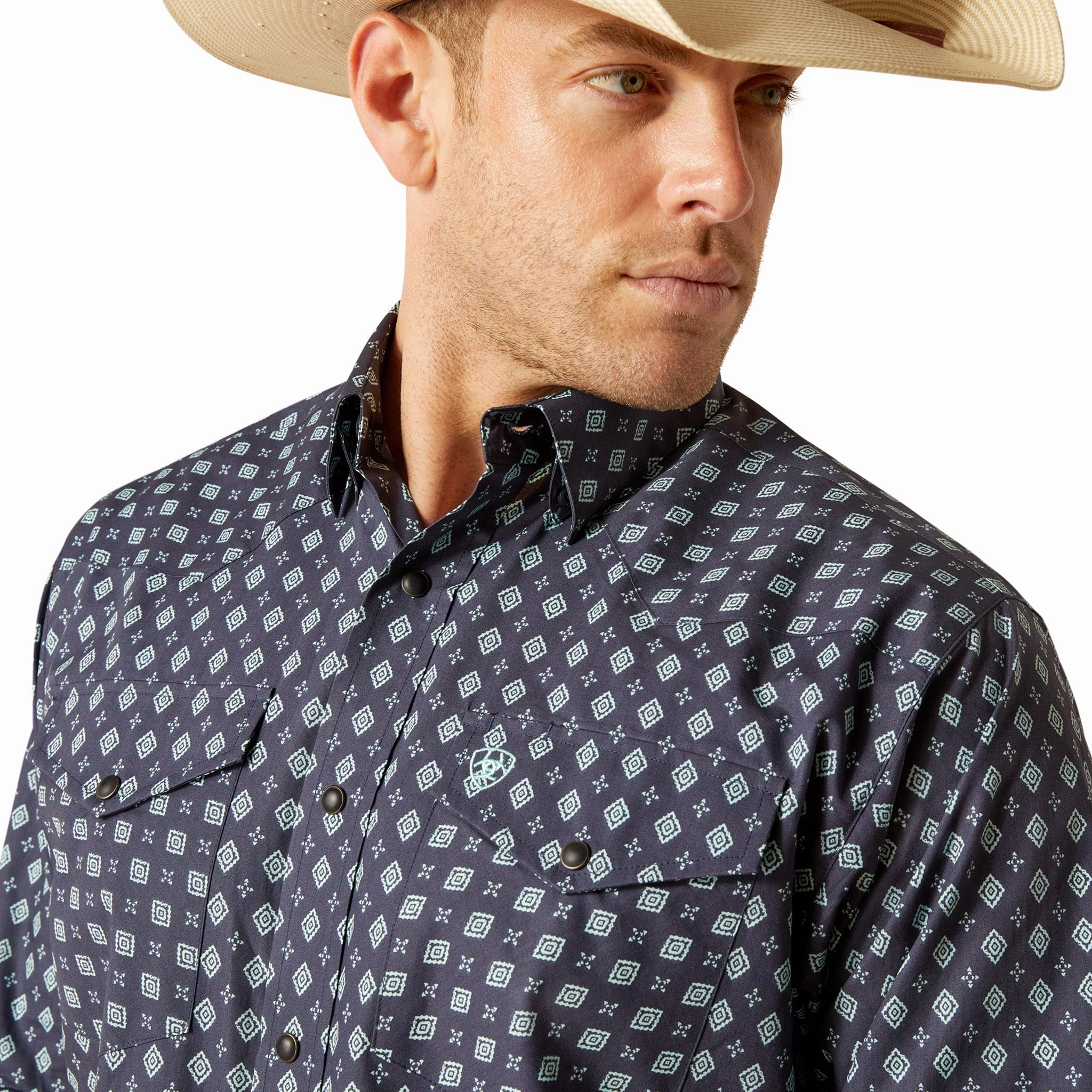 Unisex Option Ariat Men's Navy/Blue Diamond Print Long Sleeve