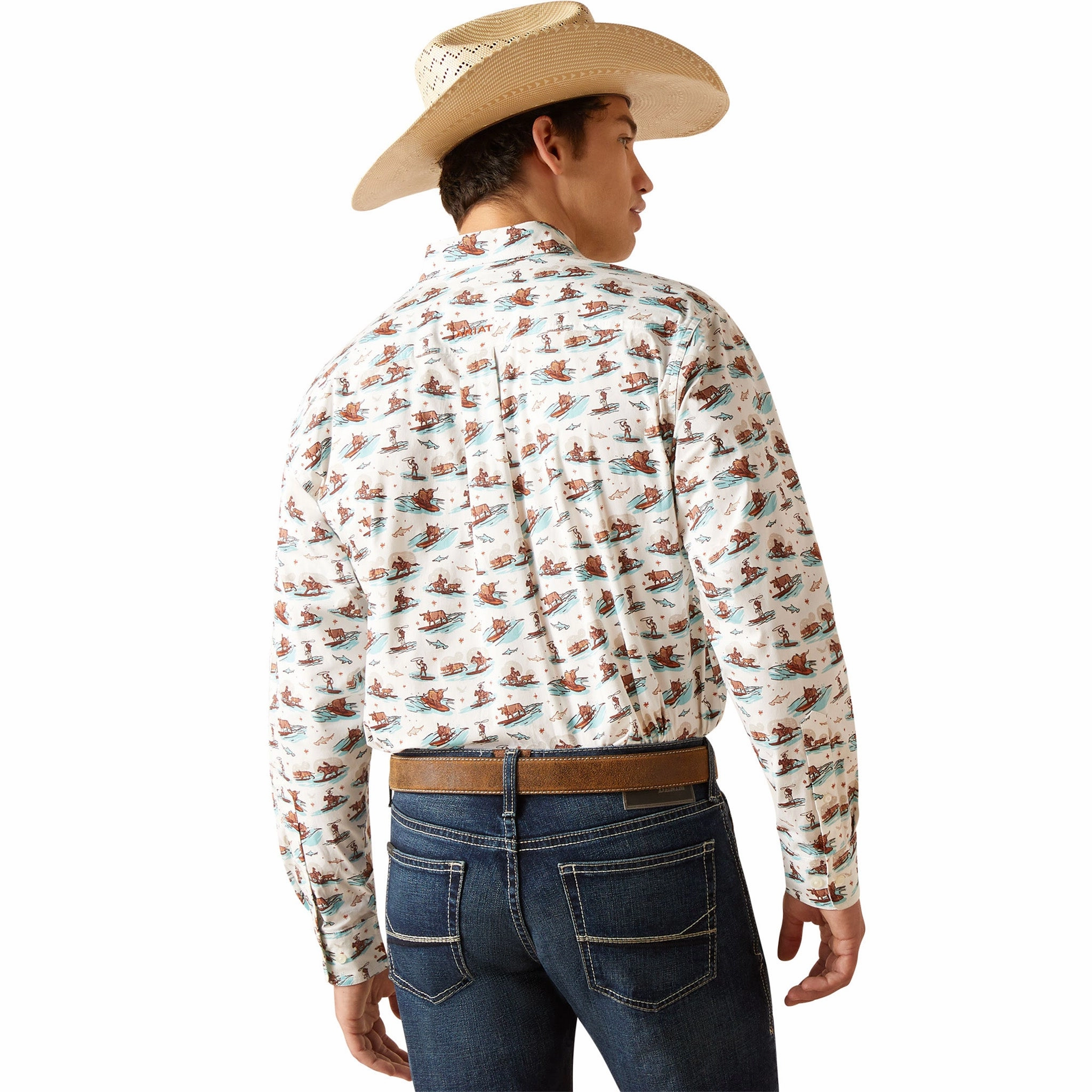 Workwear Option Multipocket Style Ariat Men's Surfing Longhorn Aloha Long Sleeve Shirt