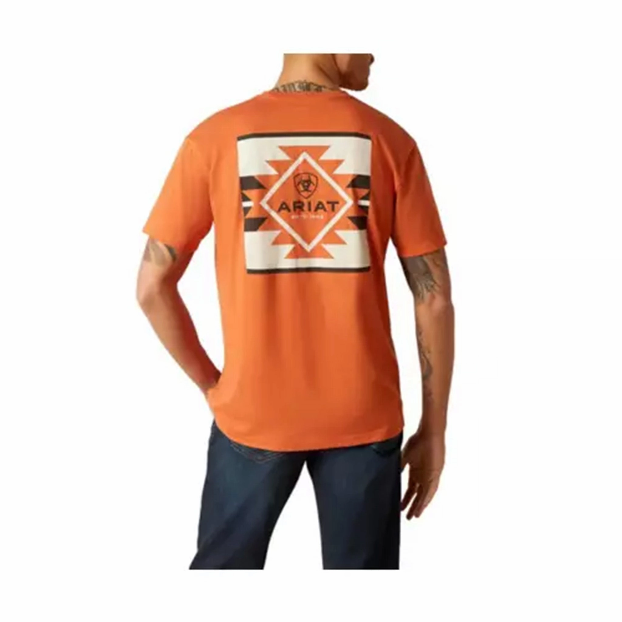 Polished Placket Smooth Texture Ariat Men's Tangerine Logo T-Shirt