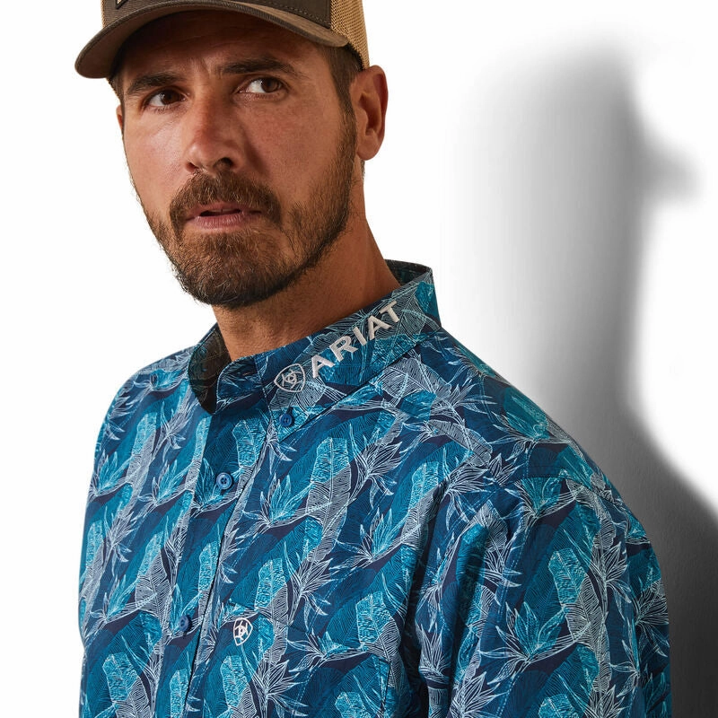Ariat Men's Teal Team Hugh Shirt Trendy Design Summer Camp