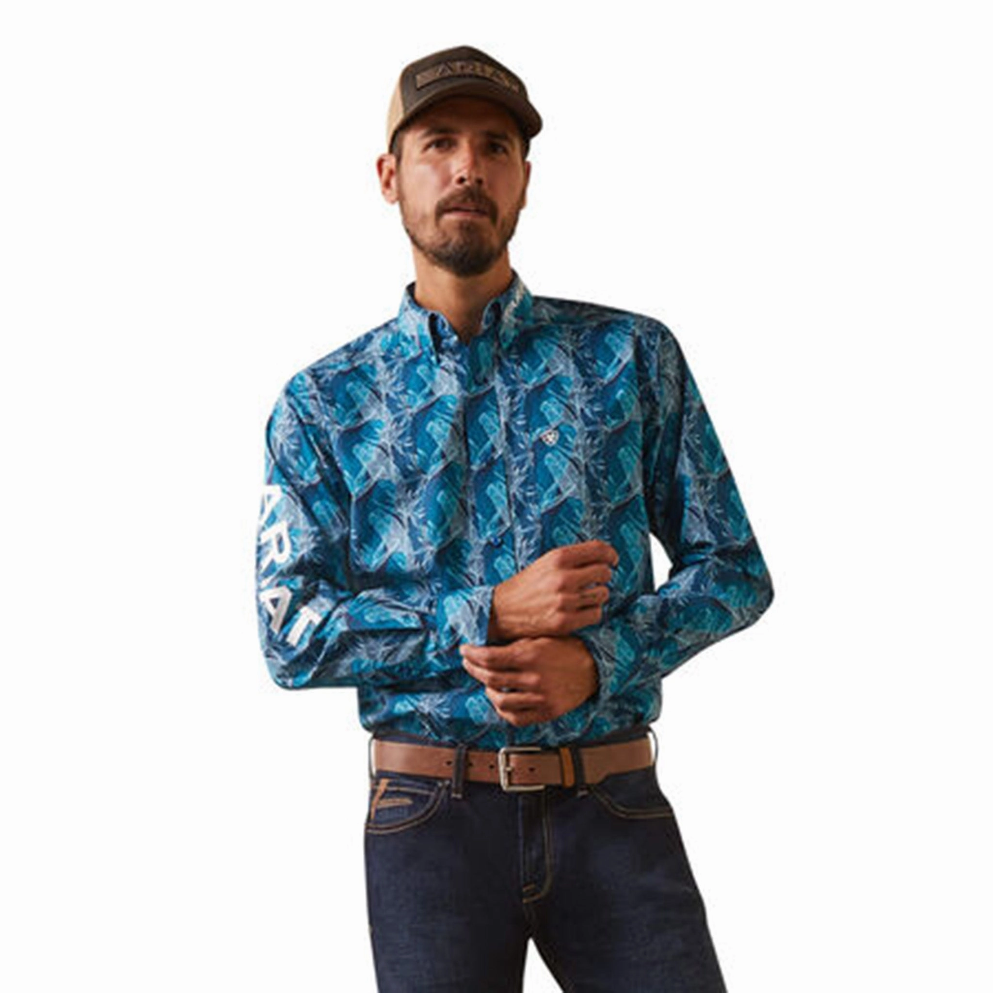 high-low hem Chill Wear Ariat Men's Teal Team Hugh Shirt