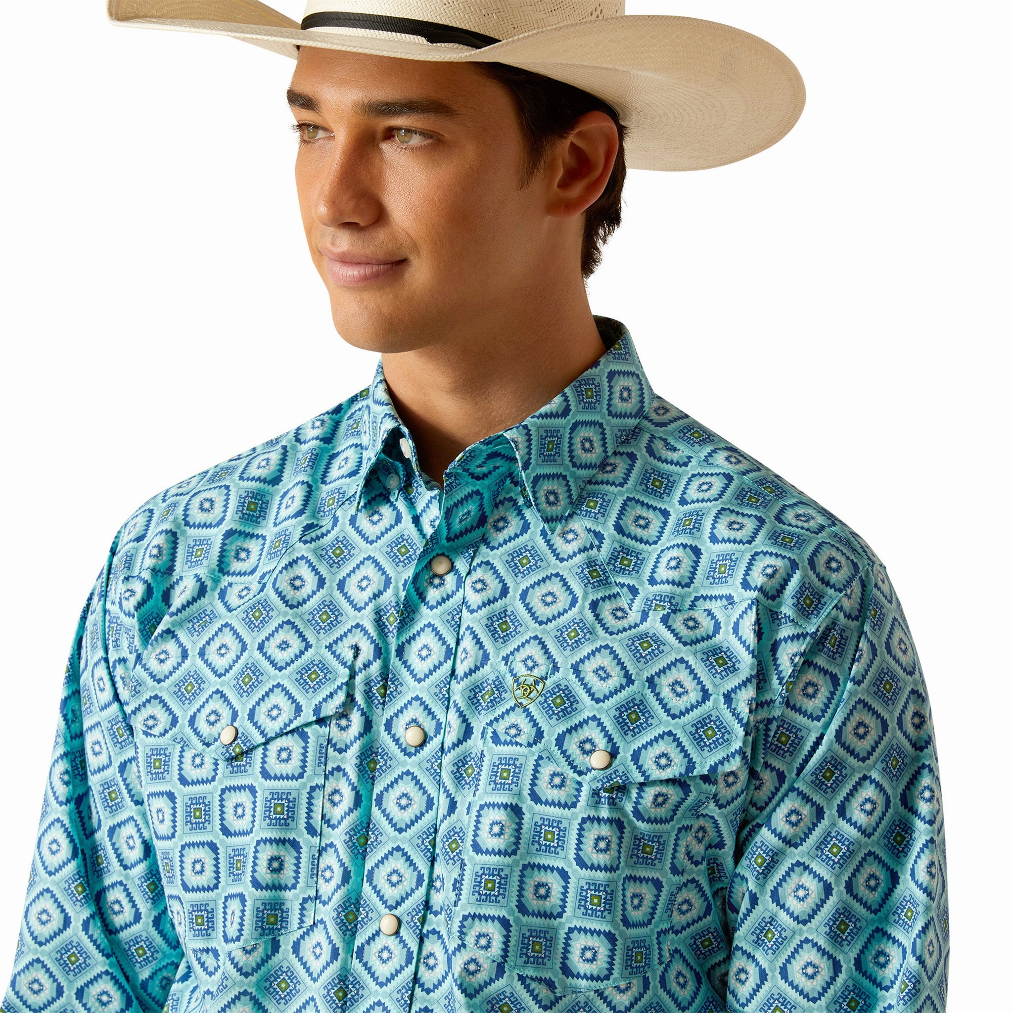 Ariat Men's Turquoise Geo Print Shirt Wedding guest Functional Wear