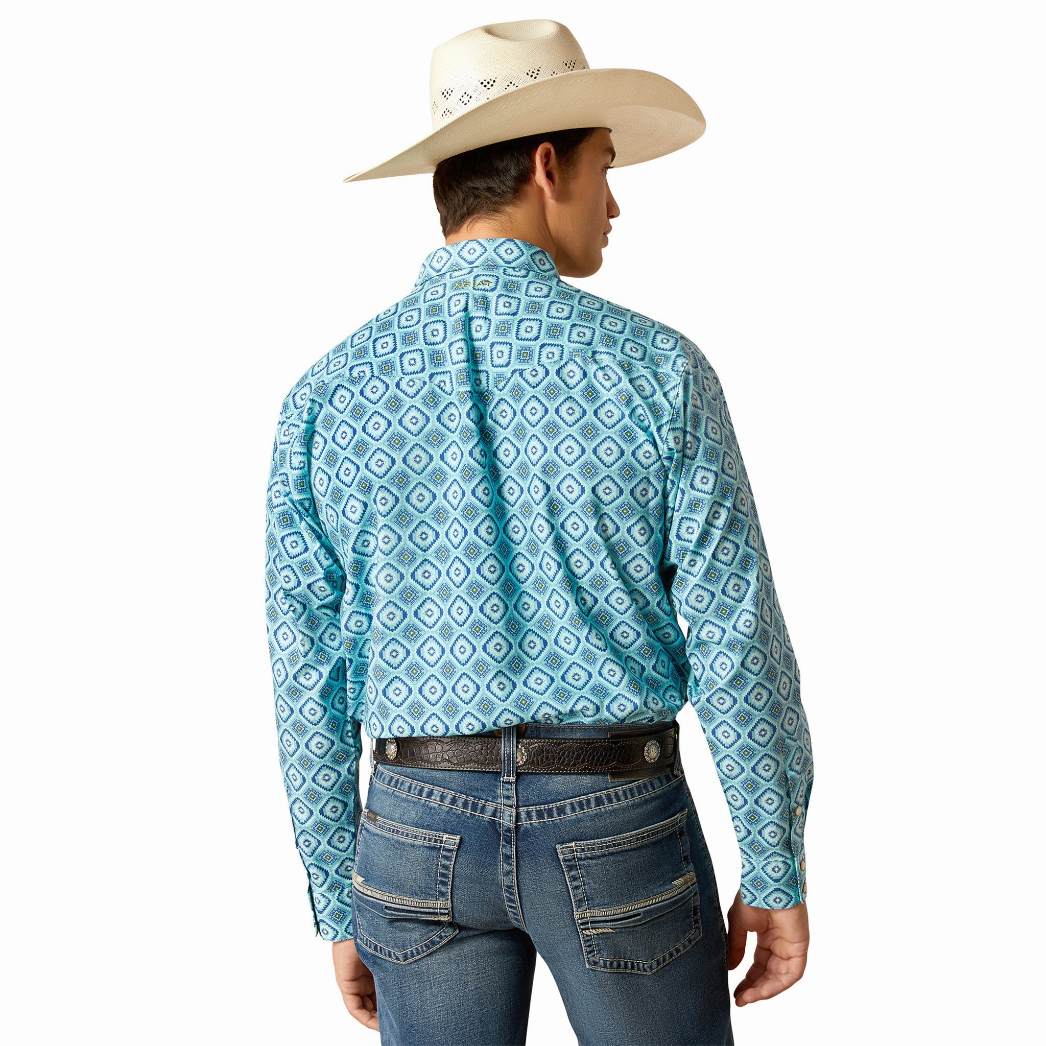 Polished Look bohemian flair Ariat Men's Turquoise Geo Print Shirt