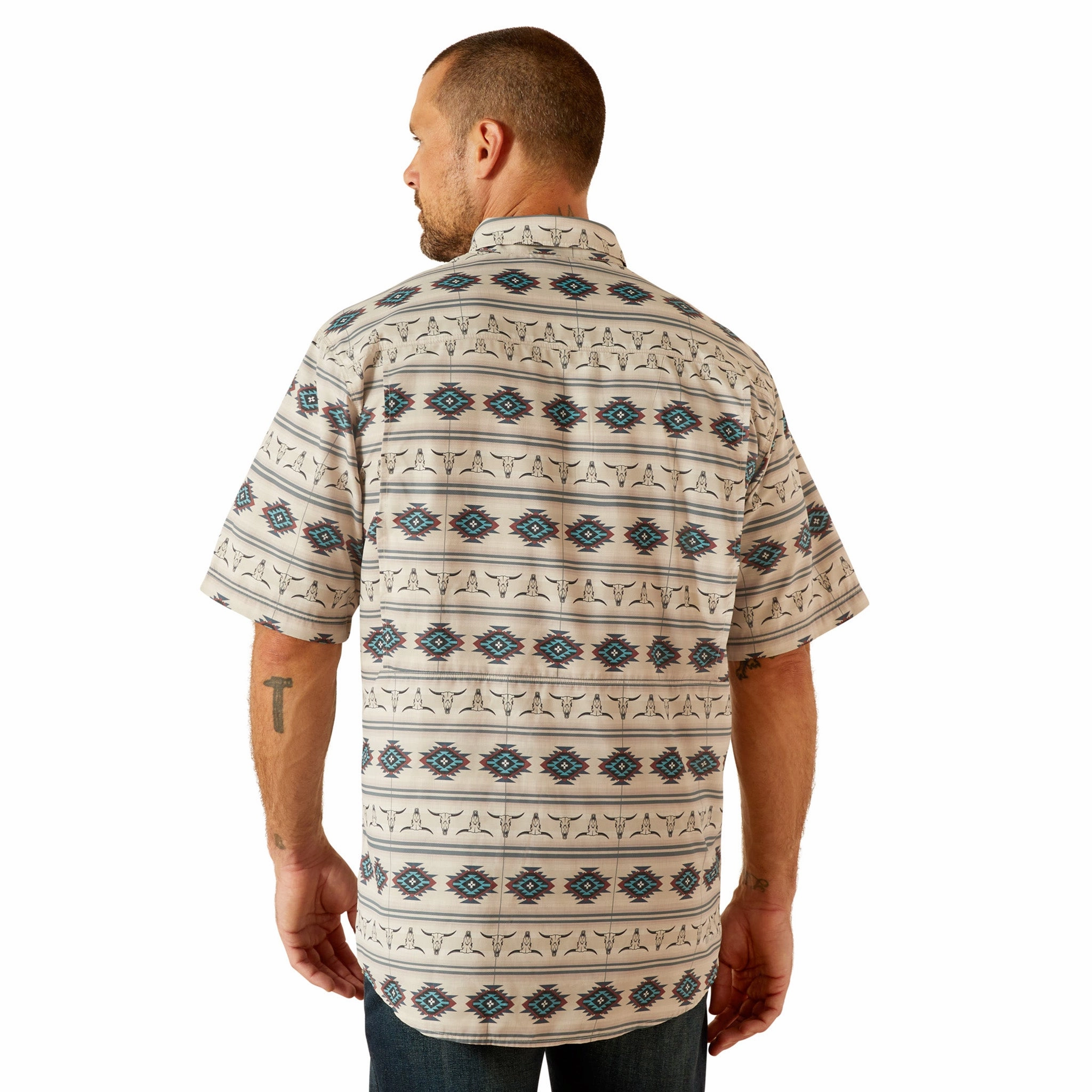 Workwear Style Linen blend Ariat Men's VentTek Aztec Skull Short Sleeve