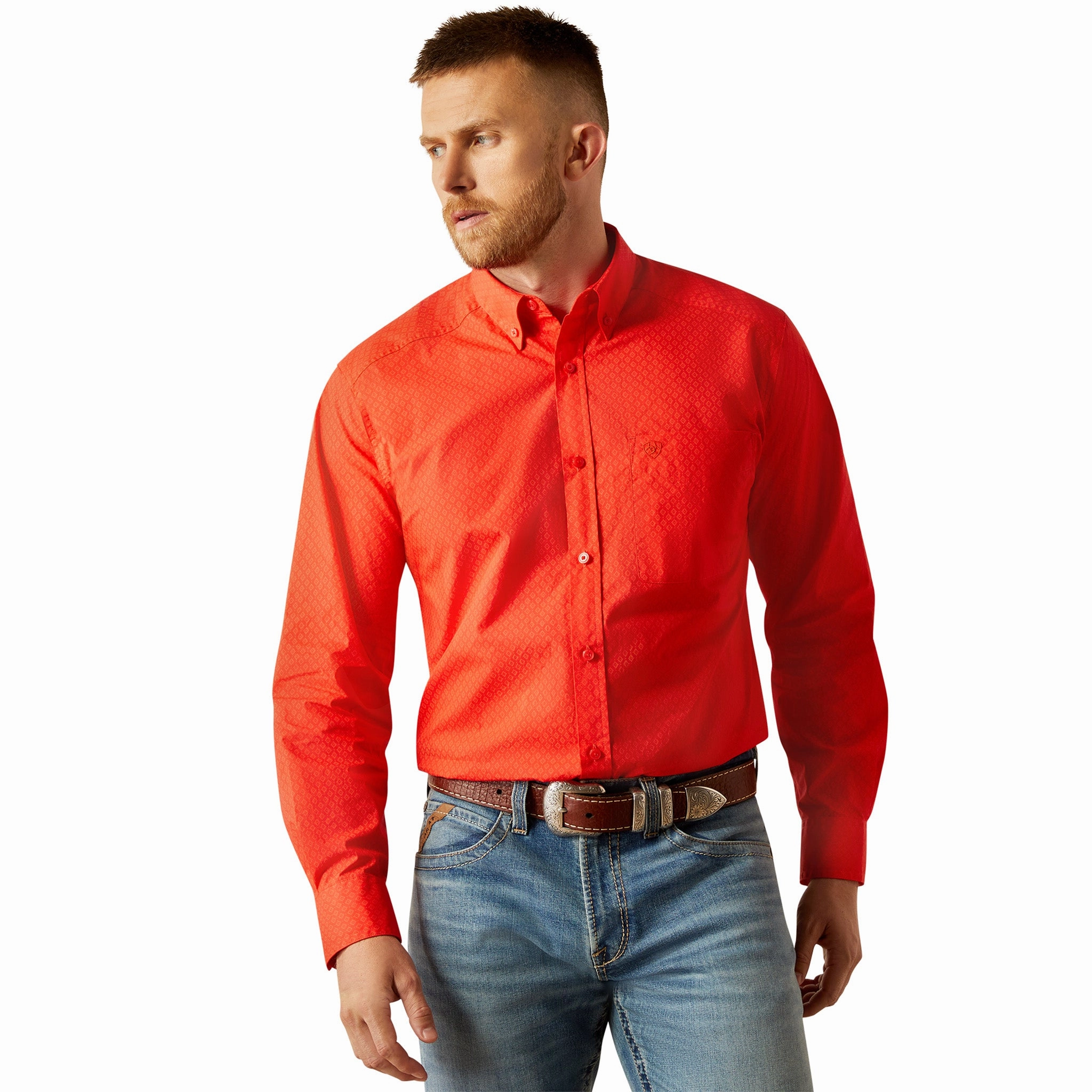 Ariat Men's Waylen Solid Red Long Sleeve Shirt Easy Care Material Country Charm