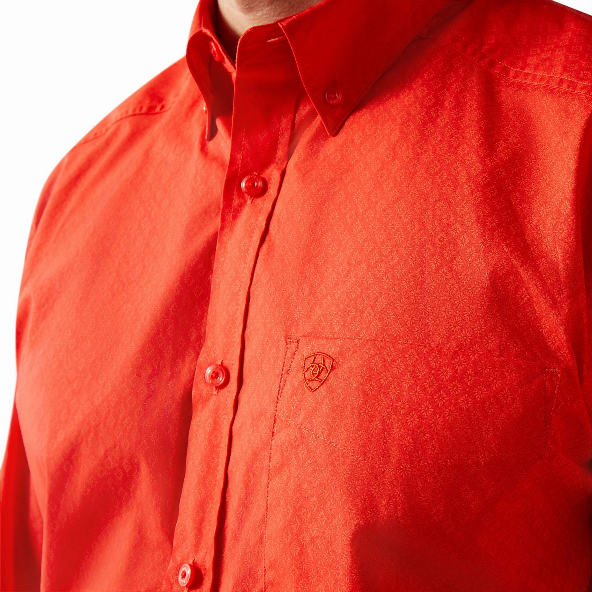 Ariat Men's Waylen Solid Red Long Sleeve Shirt Geometric Pattern