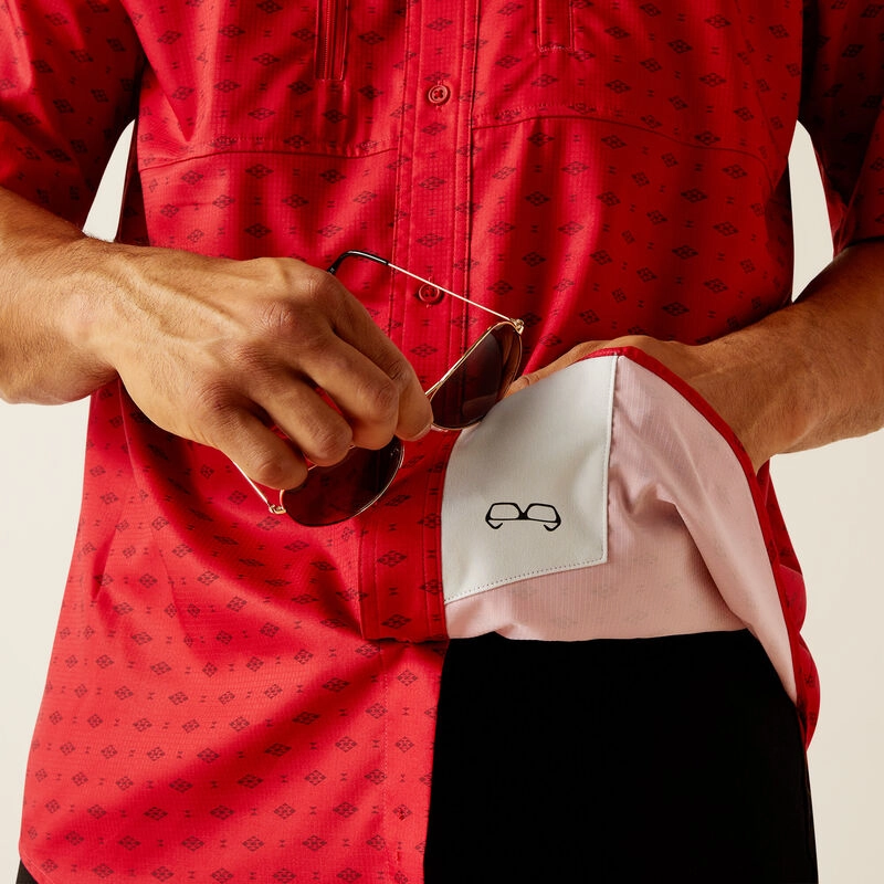 Ariat VentTEK Red Short Sleeve Button Down Festival Fashion Lightweight Weave