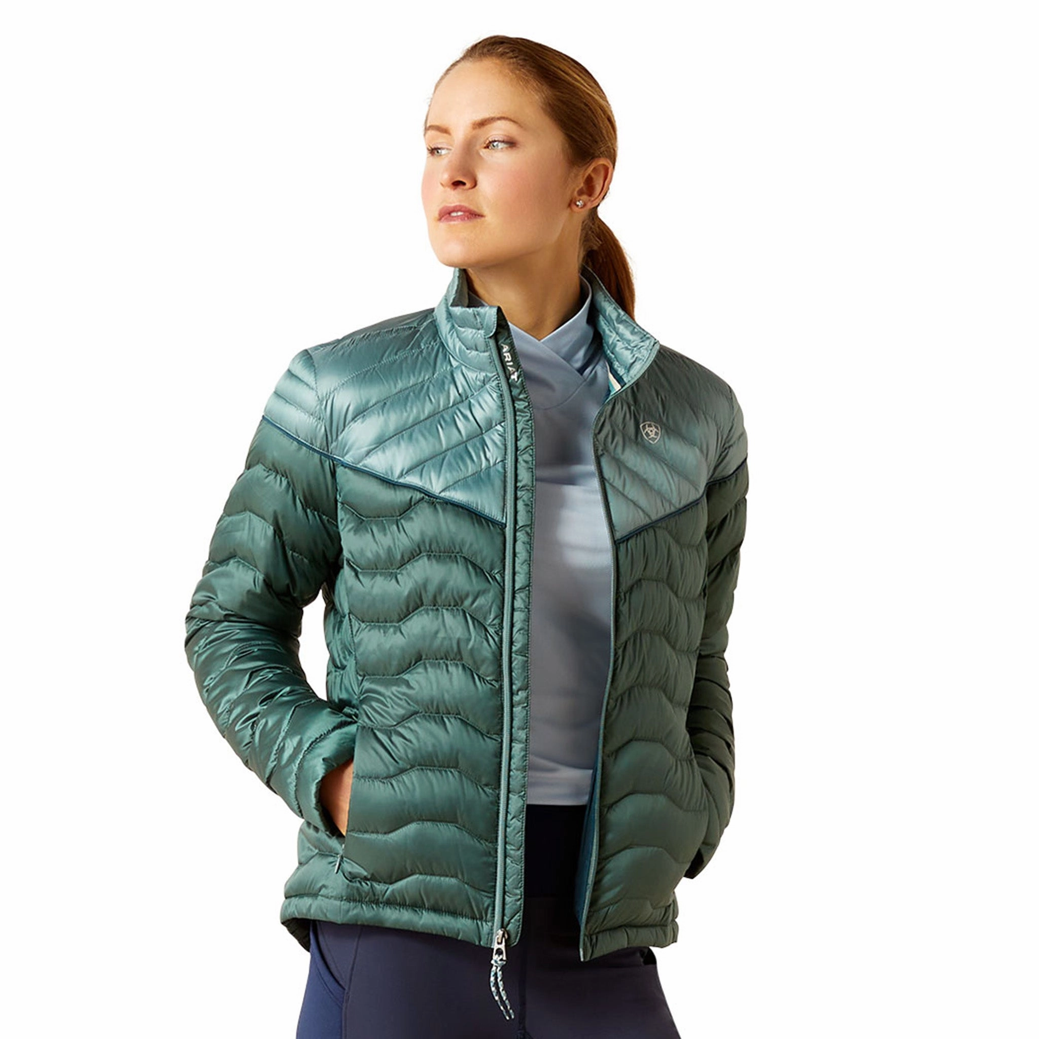 Ariat Women's Arctic Silver Ideal Down Jacket Articulated Ergonomic Fit Wrinkle Free Exterior