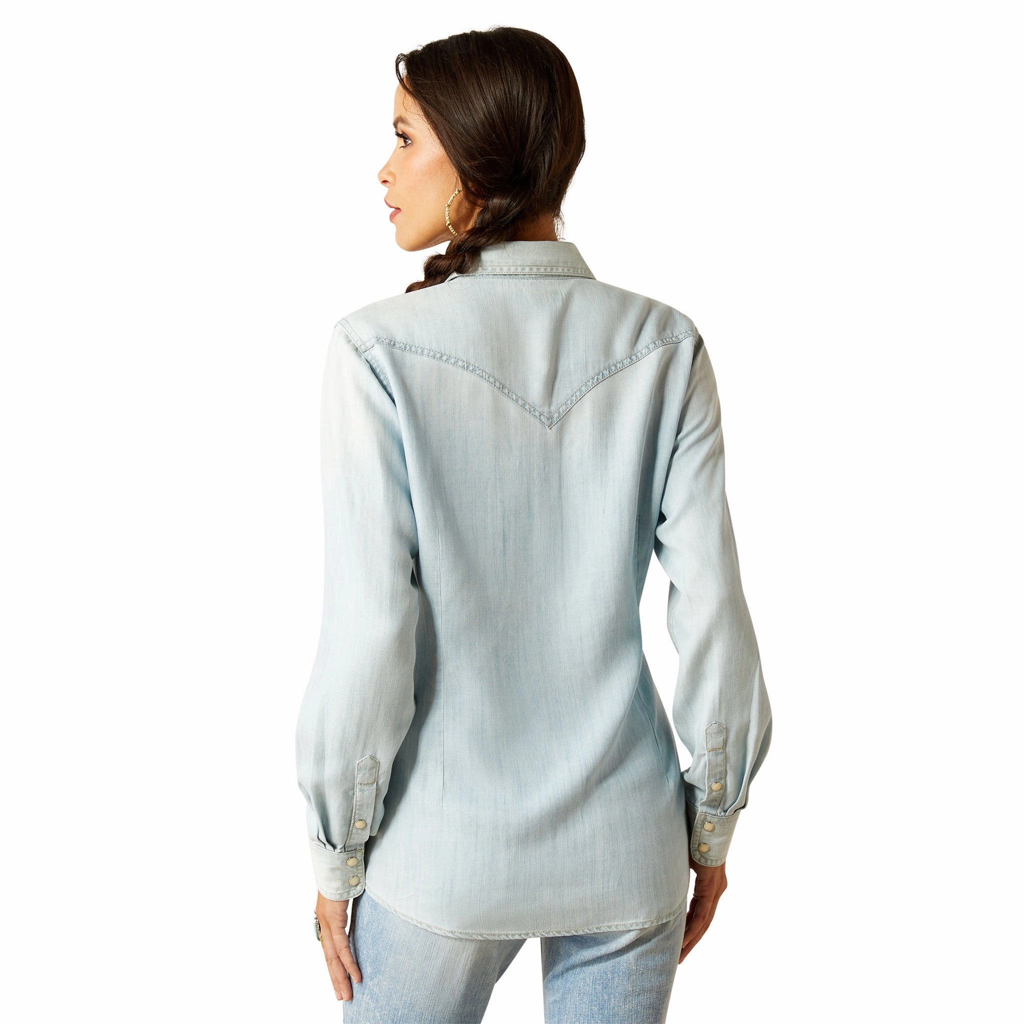 Ariat Women's Bleached Chambray Denim Long Sleeve EcoFriendly Material Sport Hoodie
