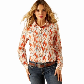 Ariat Women's Homestyle Painted Orange Long Sleeve Shirt Chic Look