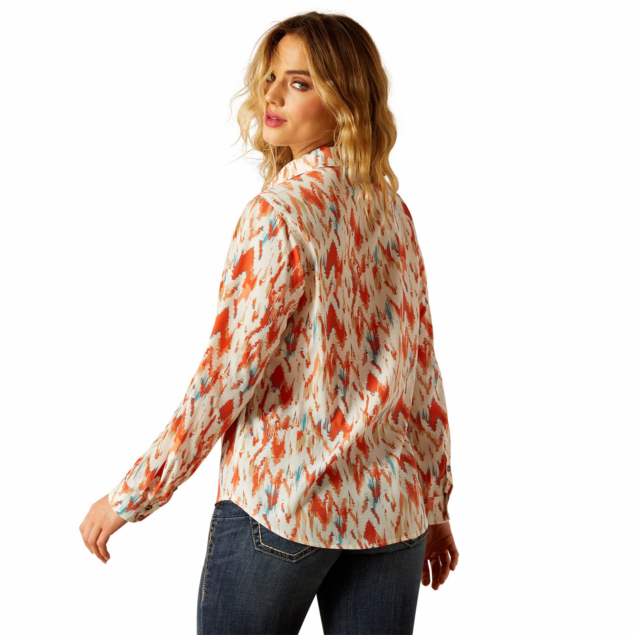 RecycledBlend Ariat Women's Homestyle Painted Orange Long Sleeve Shirt