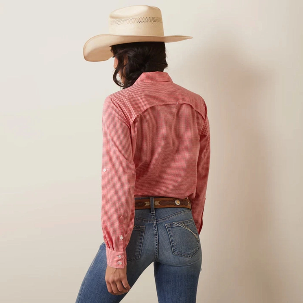 MoistureWickingMaterial Comfy Layer Ariat Women's Vent Tek Long Sleeve Shirt Aura Orange/White Check