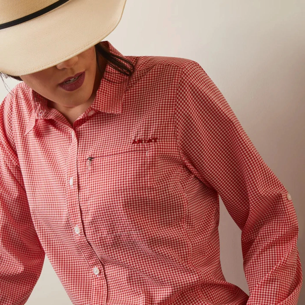 Lightweight Material Ariat Women's Vent Tek Long Sleeve Shirt Aura Orange/White Check